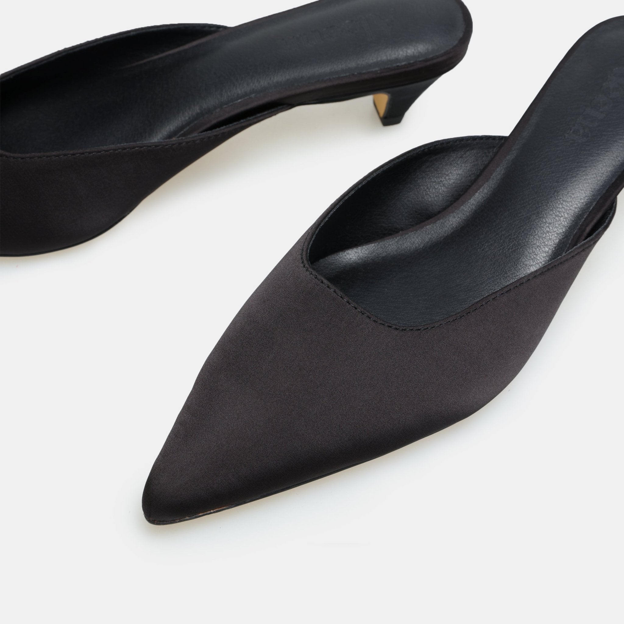 Black Satin Pointed Toe Mules - shopaleena