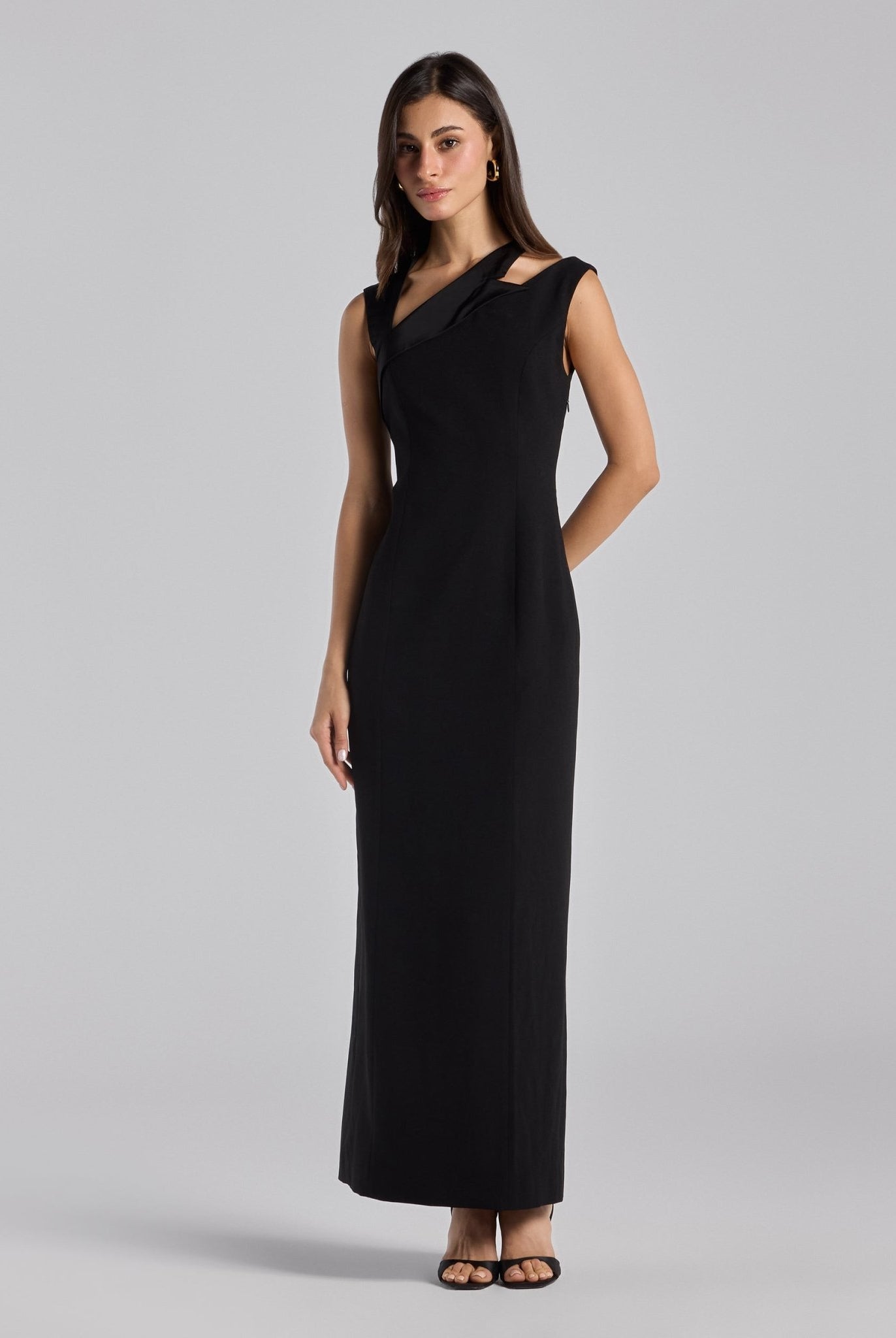 Black Satin - Trimmed Crepe Maxi Dress - shopaleena
