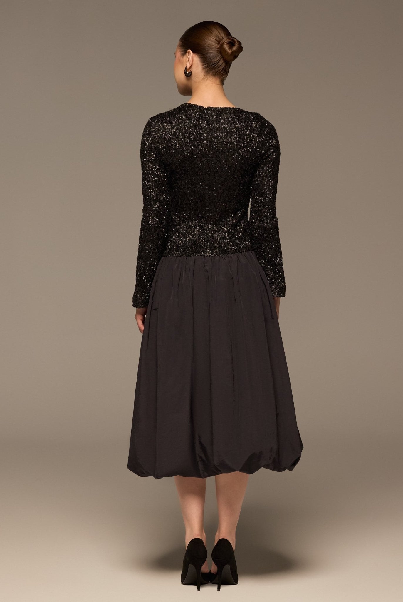 Black Sequin & Cotton Poplin Midi Dress - shopaleena