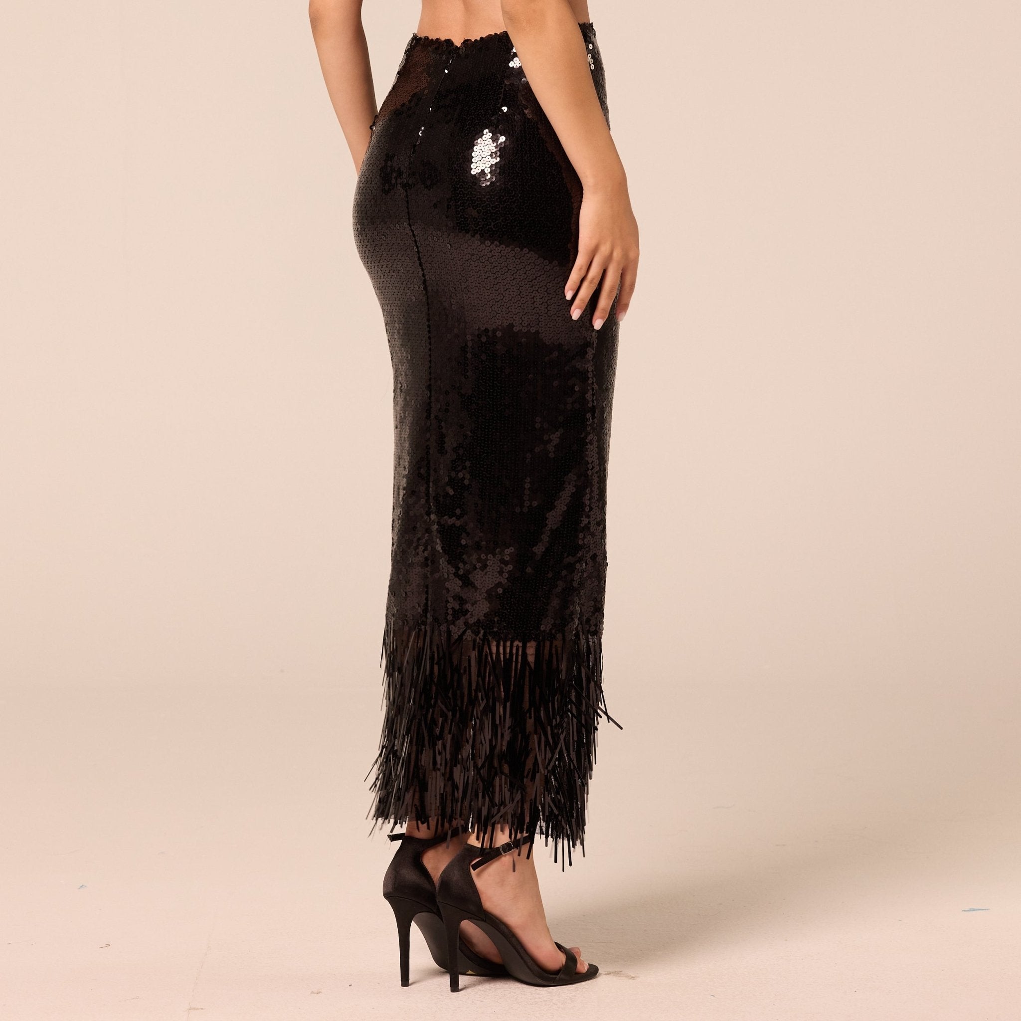 Black Sequin Straight Maxi Skirt - shopaleena