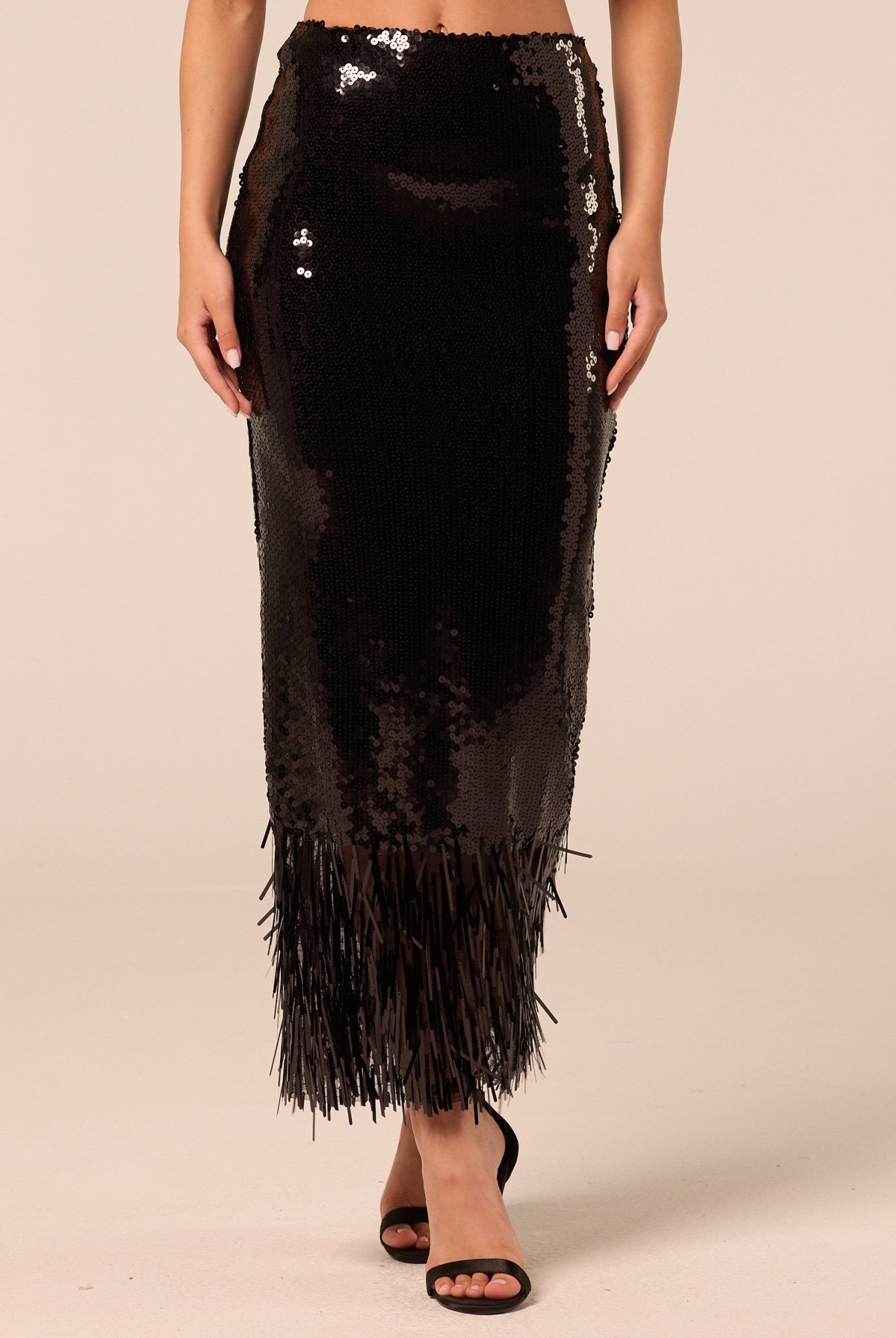 Black Sequin Straight Maxi Skirt - shopaleena