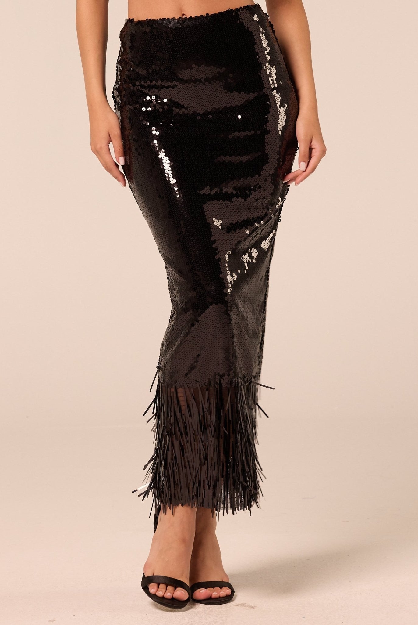 Black Sequin Straight Maxi Skirt - shopaleena