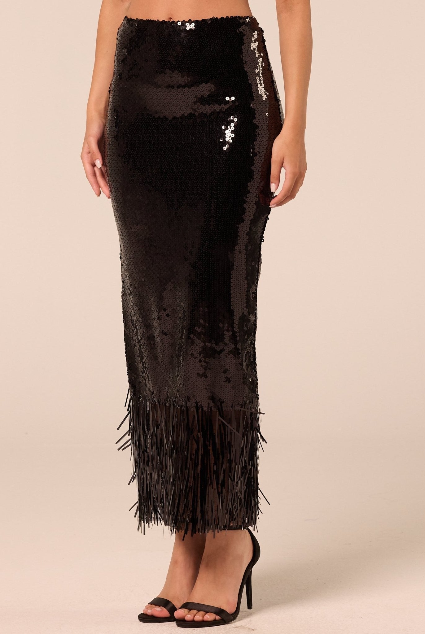 Black Sequin Straight Maxi Skirt - shopaleena