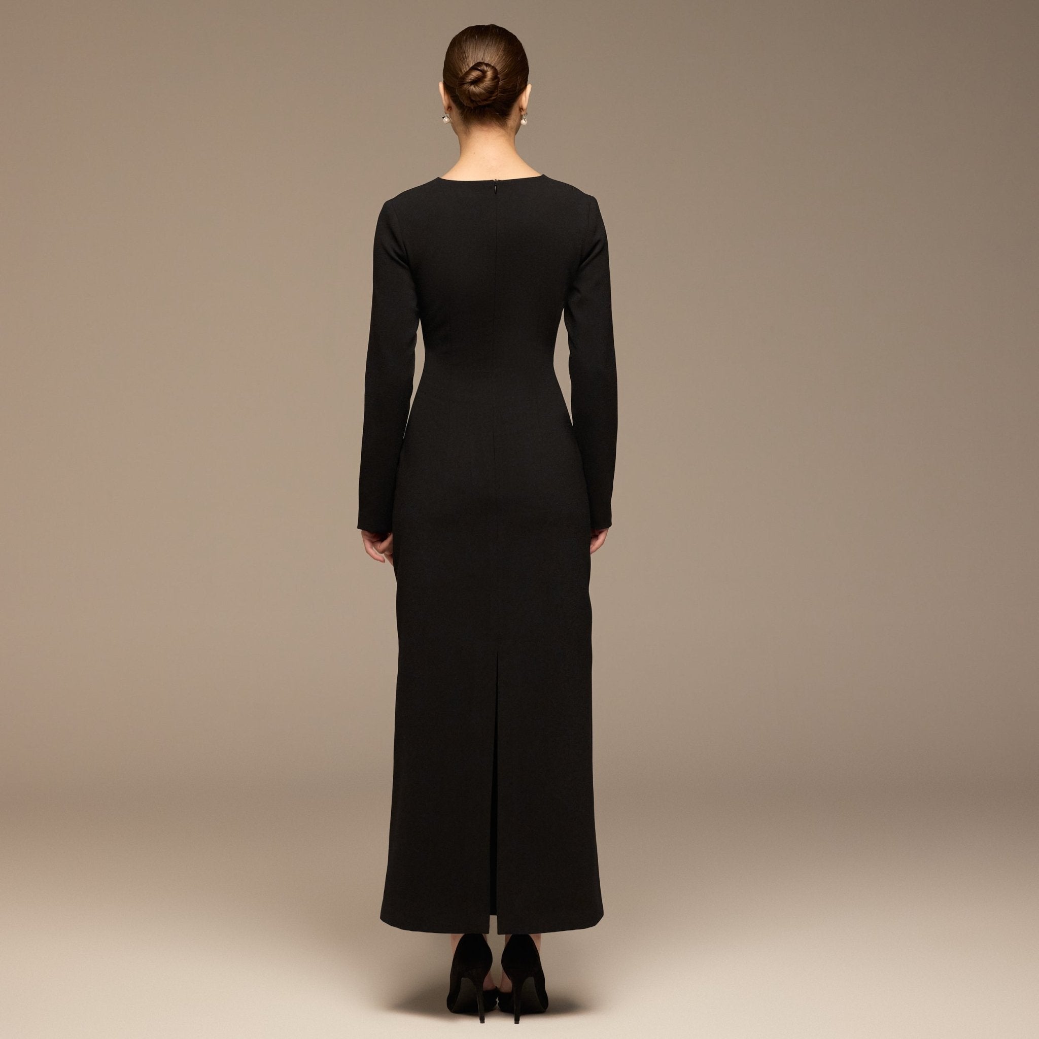 Black Sequined Crepe Maxi Dress - shopaleena