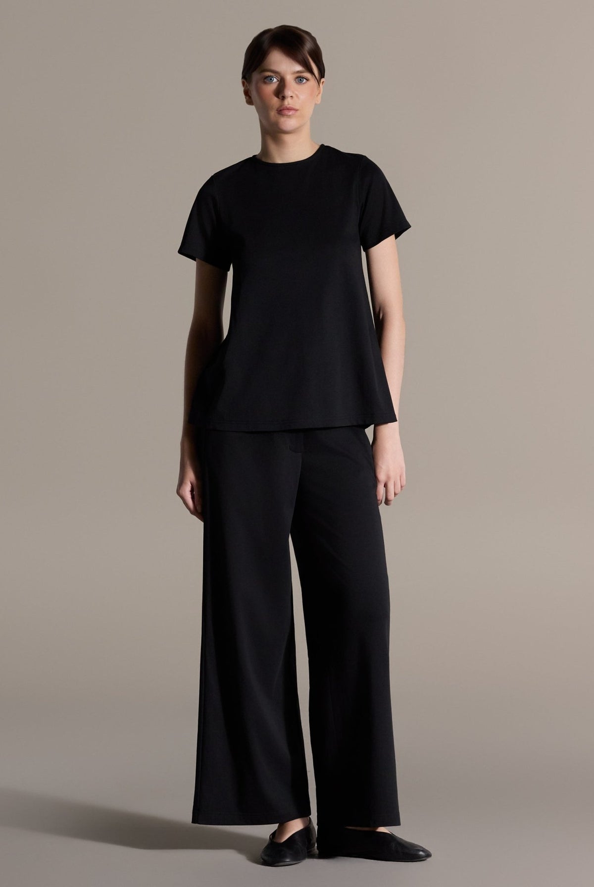 Black Short Sleeve Top & Wide Leg Pants Set - shopaleena