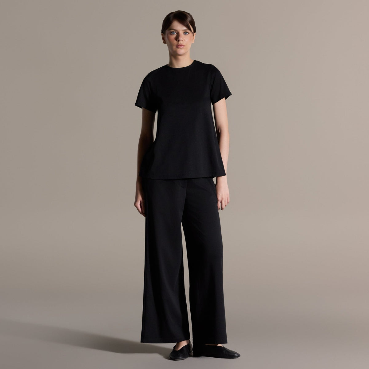 Black Short Sleeve Top & Wide Leg Pants Set - shopaleena