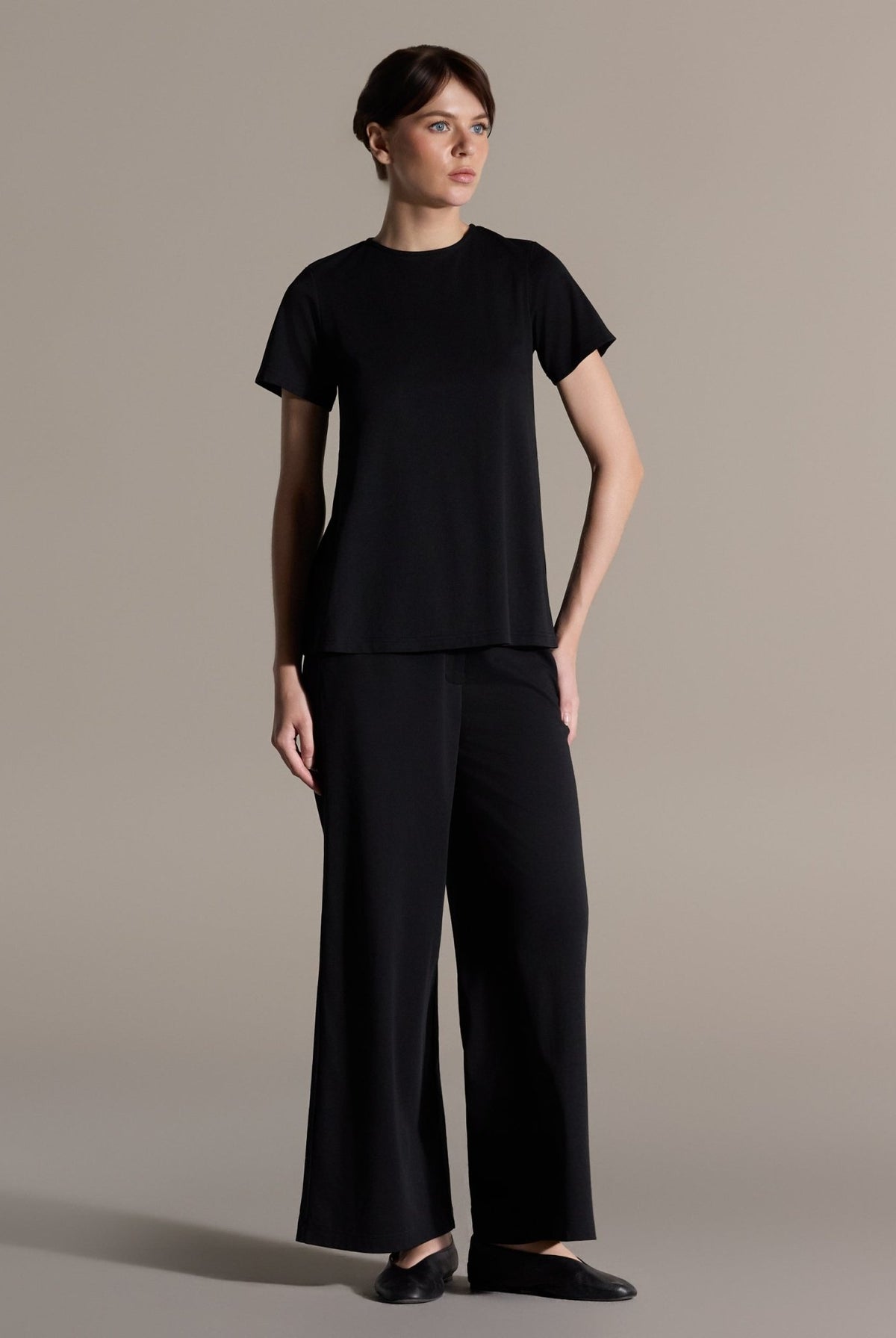 Black Short Sleeve Top & Wide Leg Pants Set - shopaleena