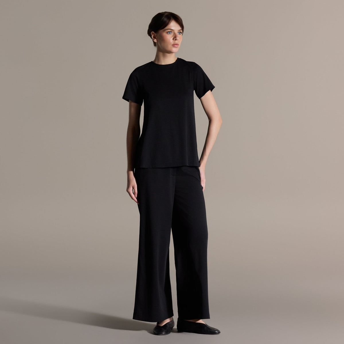 Black Short Sleeve Top & Wide Leg Pants Set - shopaleena