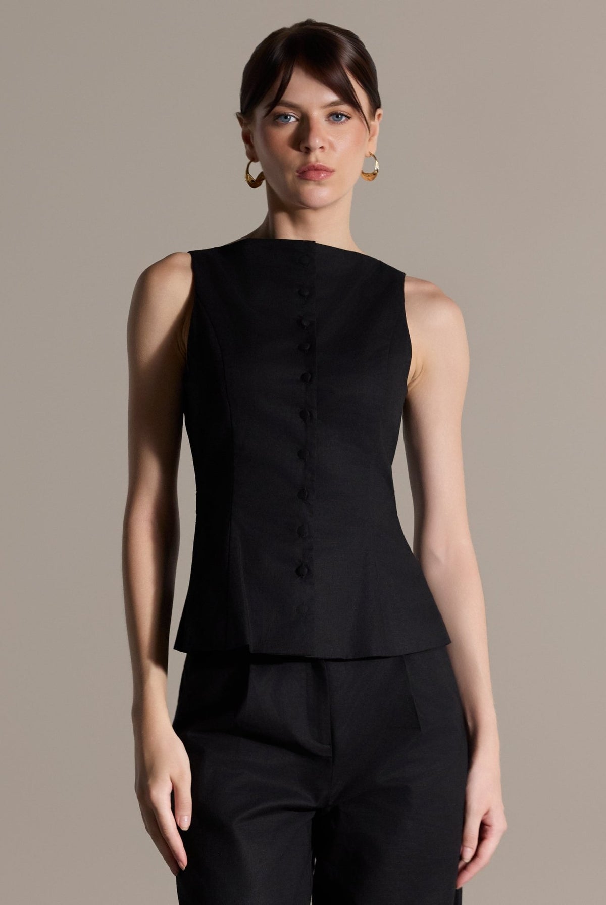 Black Sleeveless Boat Linen Top - shopaleena