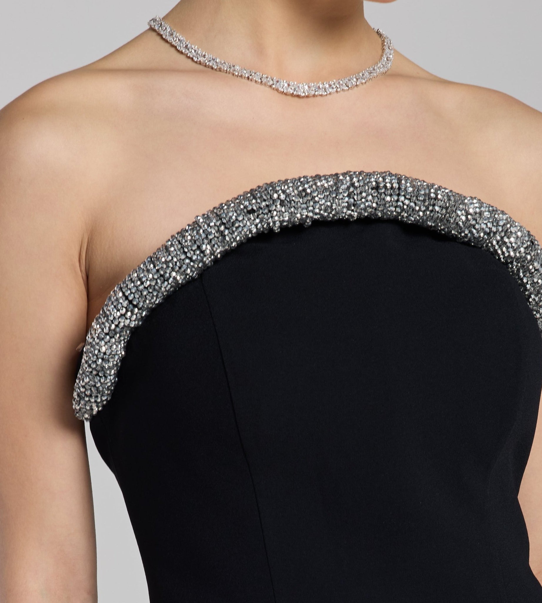 Black Strapless Crepe Gown - shopaleena