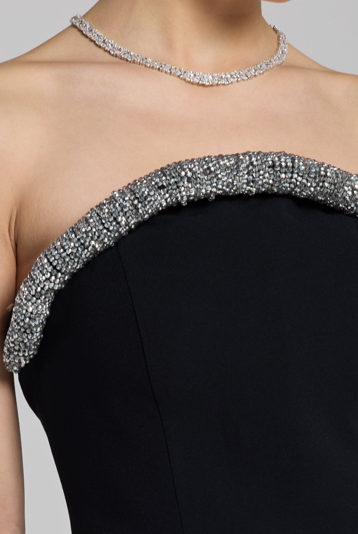 Black Strapless Crepe Gown - shopaleena