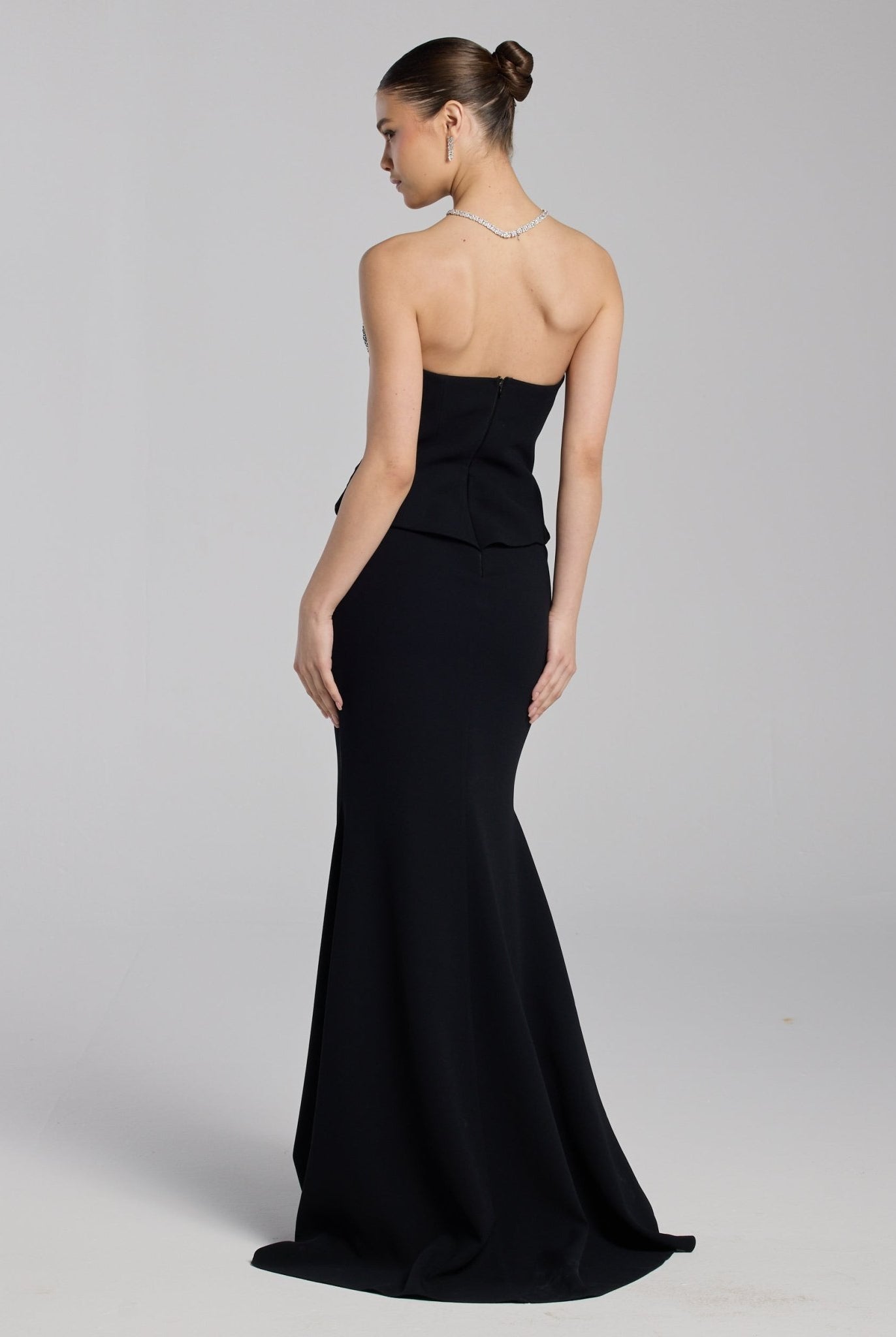Black Strapless Crepe Gown - shopaleena