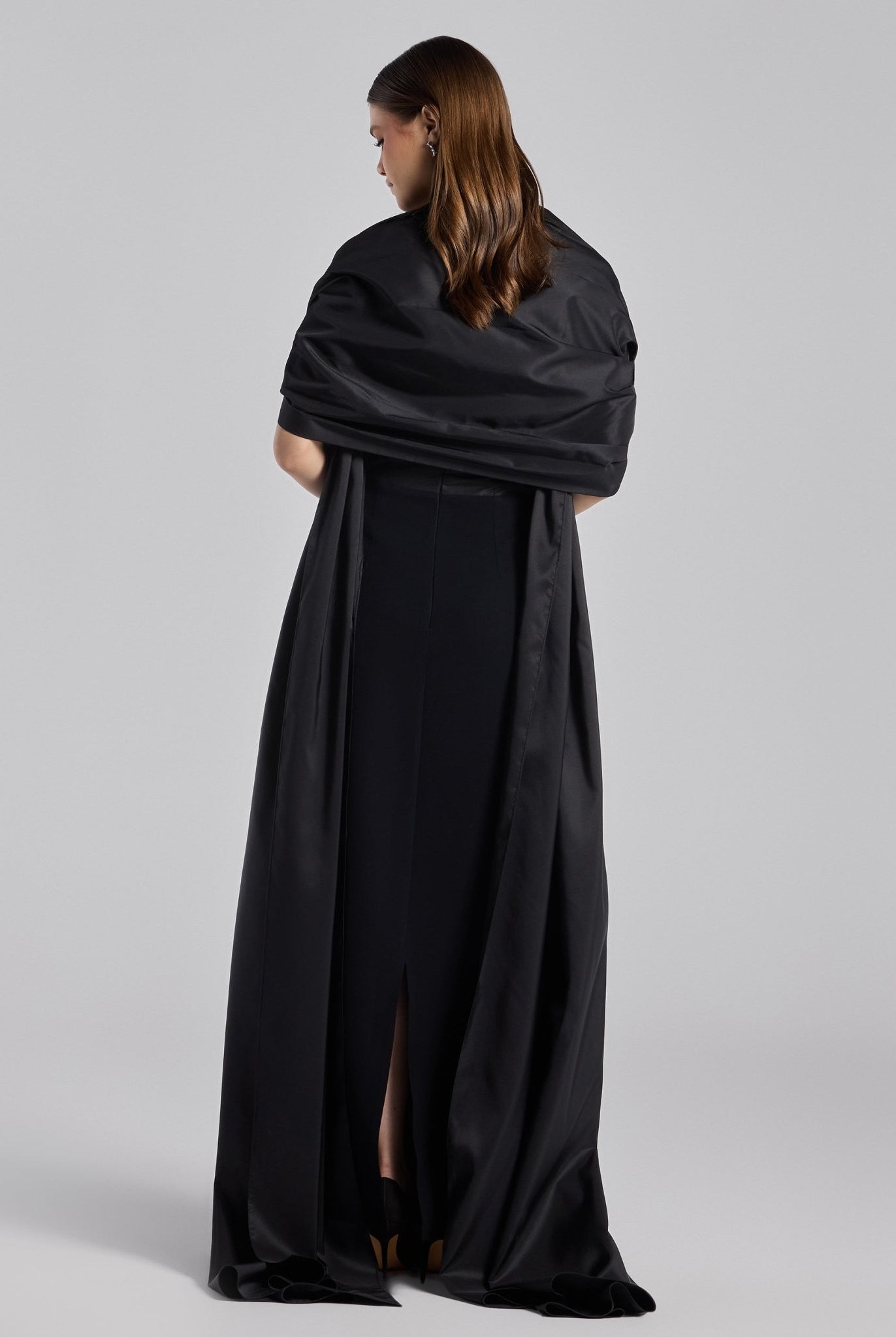 Black Strapless Maxi Dress with Puff Cape Sleeves - shopaleena