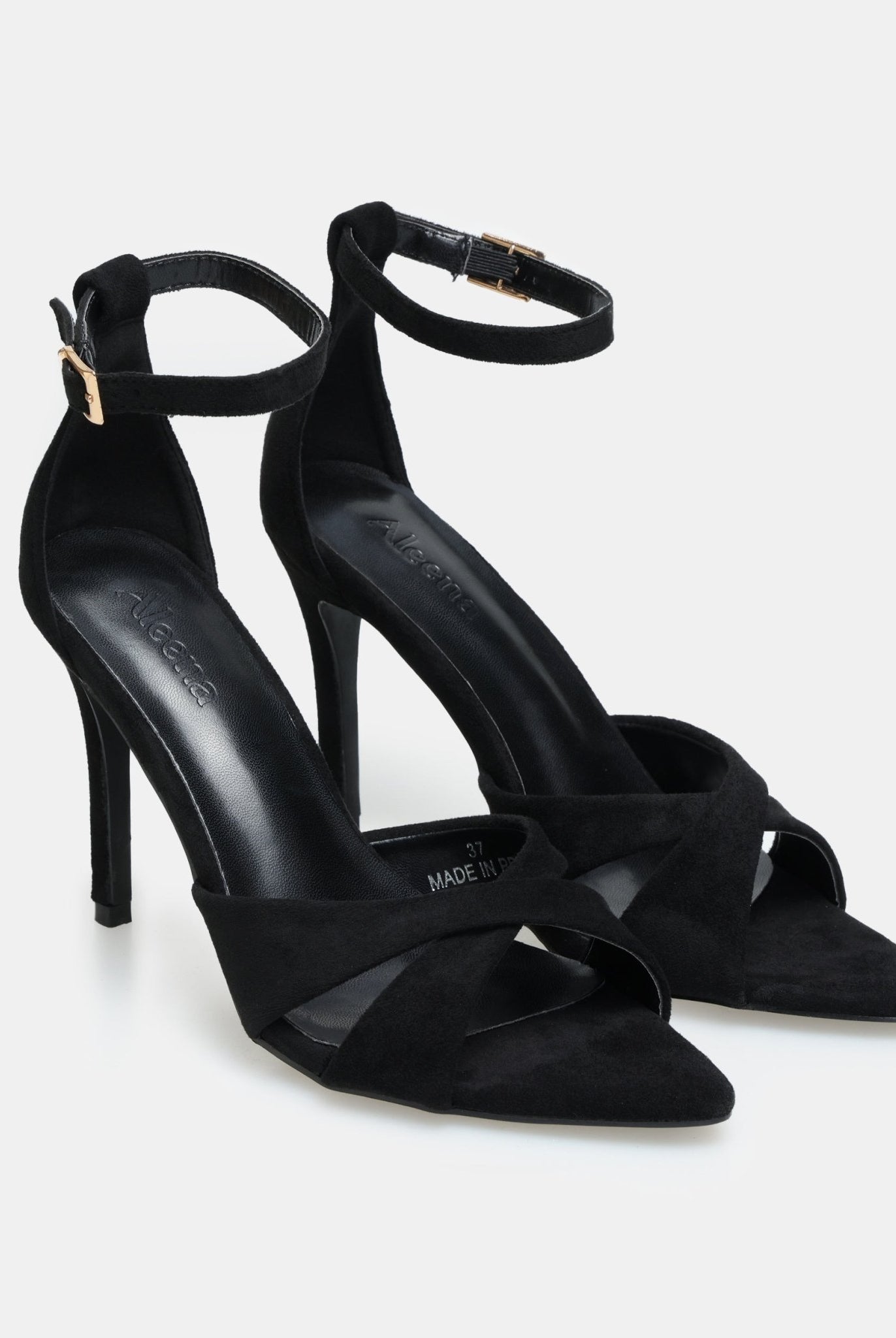 Black Suede Cross - Strap High Heel Sandals - shopaleena