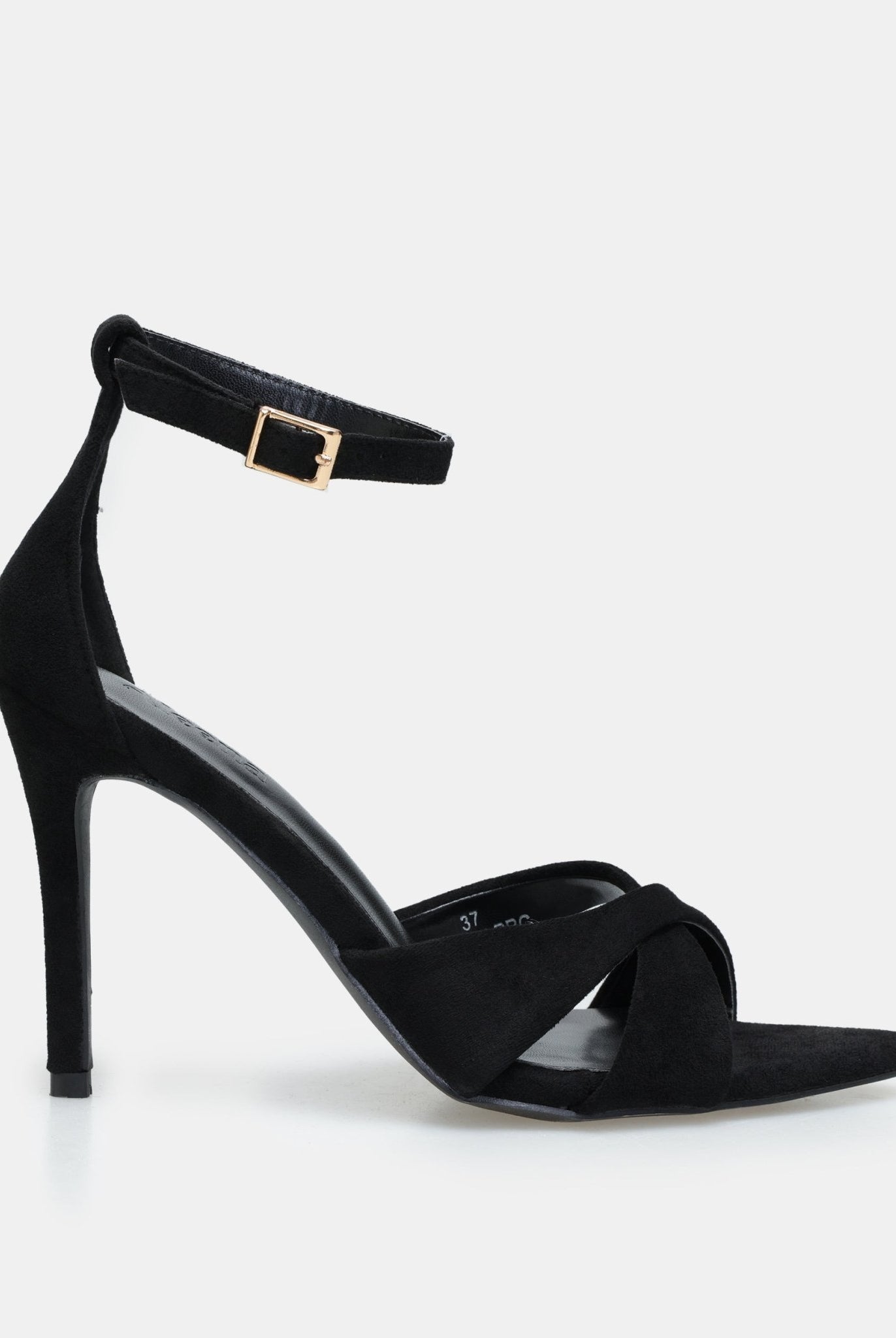 Black Suede Cross - Strap High Heel Sandals - shopaleena