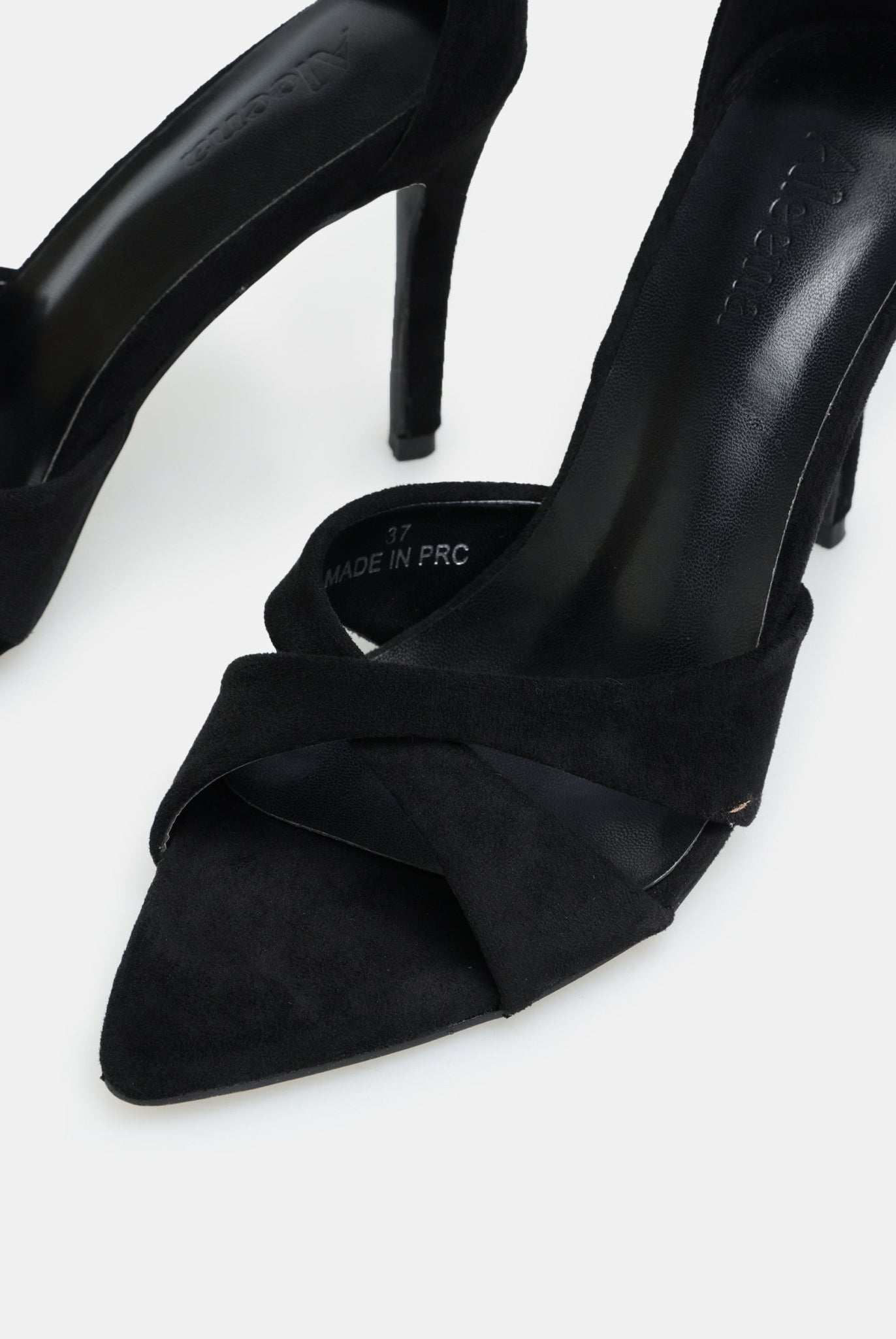 Black Suede Cross - Strap High Heel Sandals - shopaleena