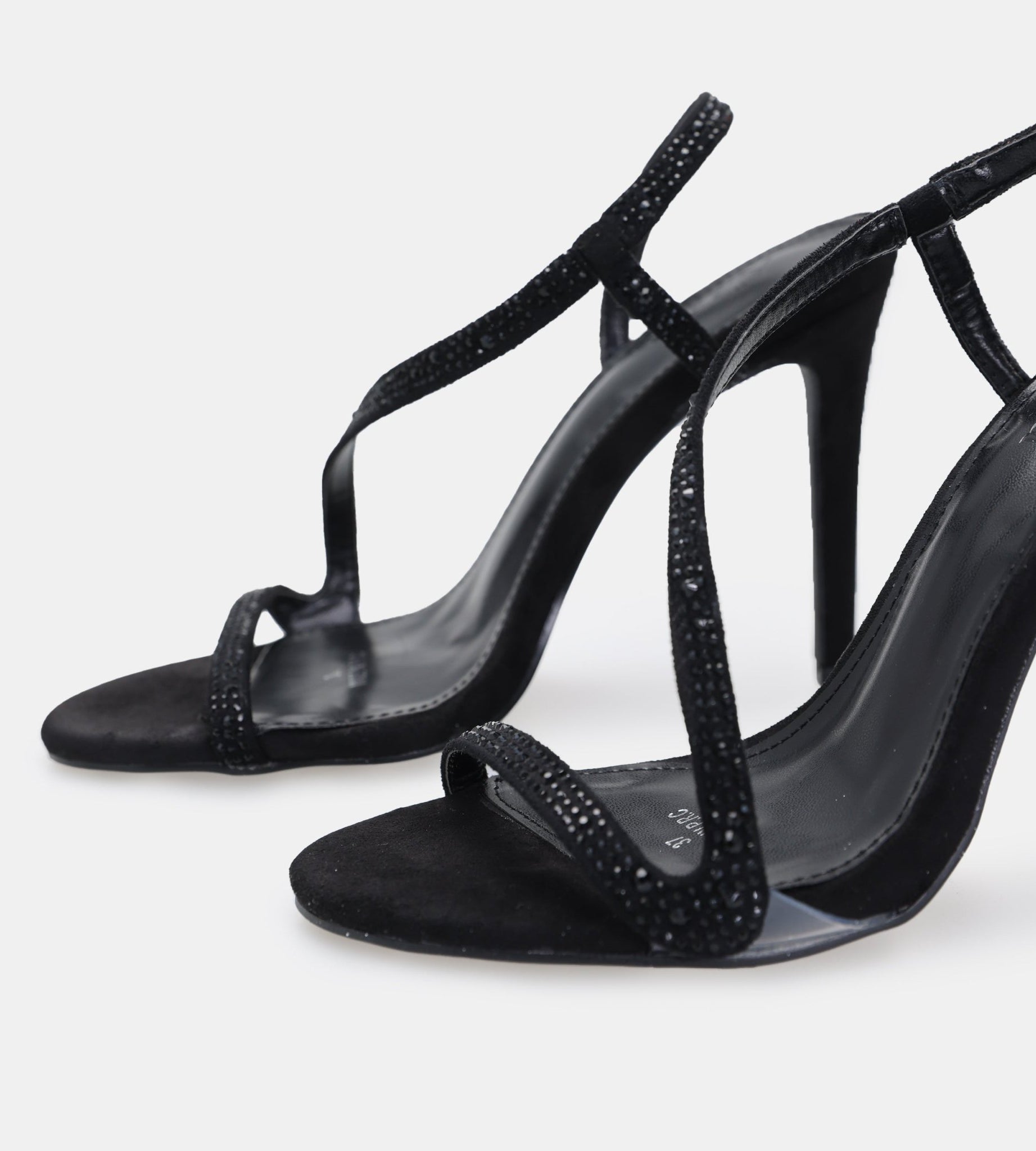 Black Suede Crystal High Heel Sandals - shopaleena