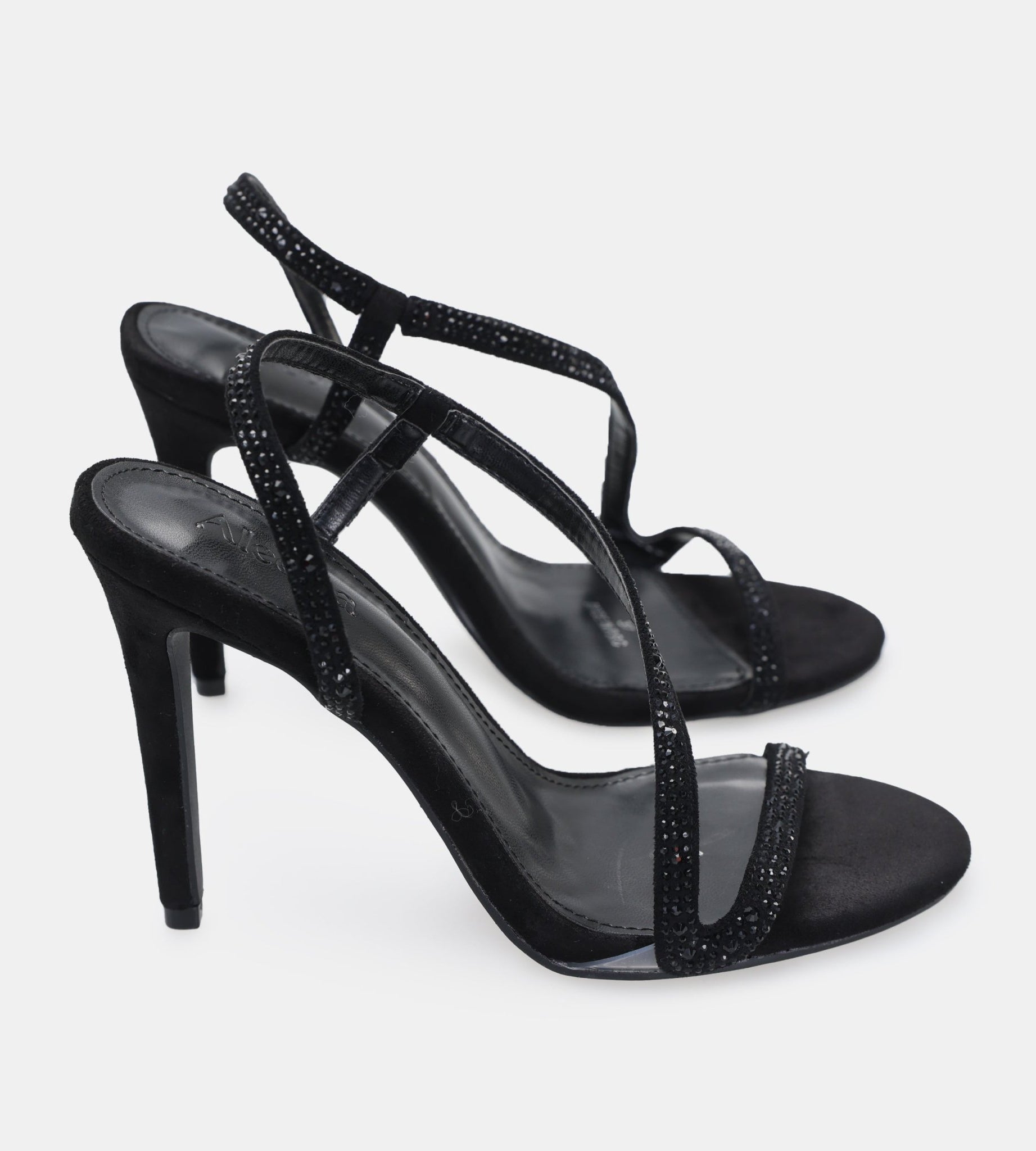 Black Suede Crystal High Heel Sandals - shopaleena