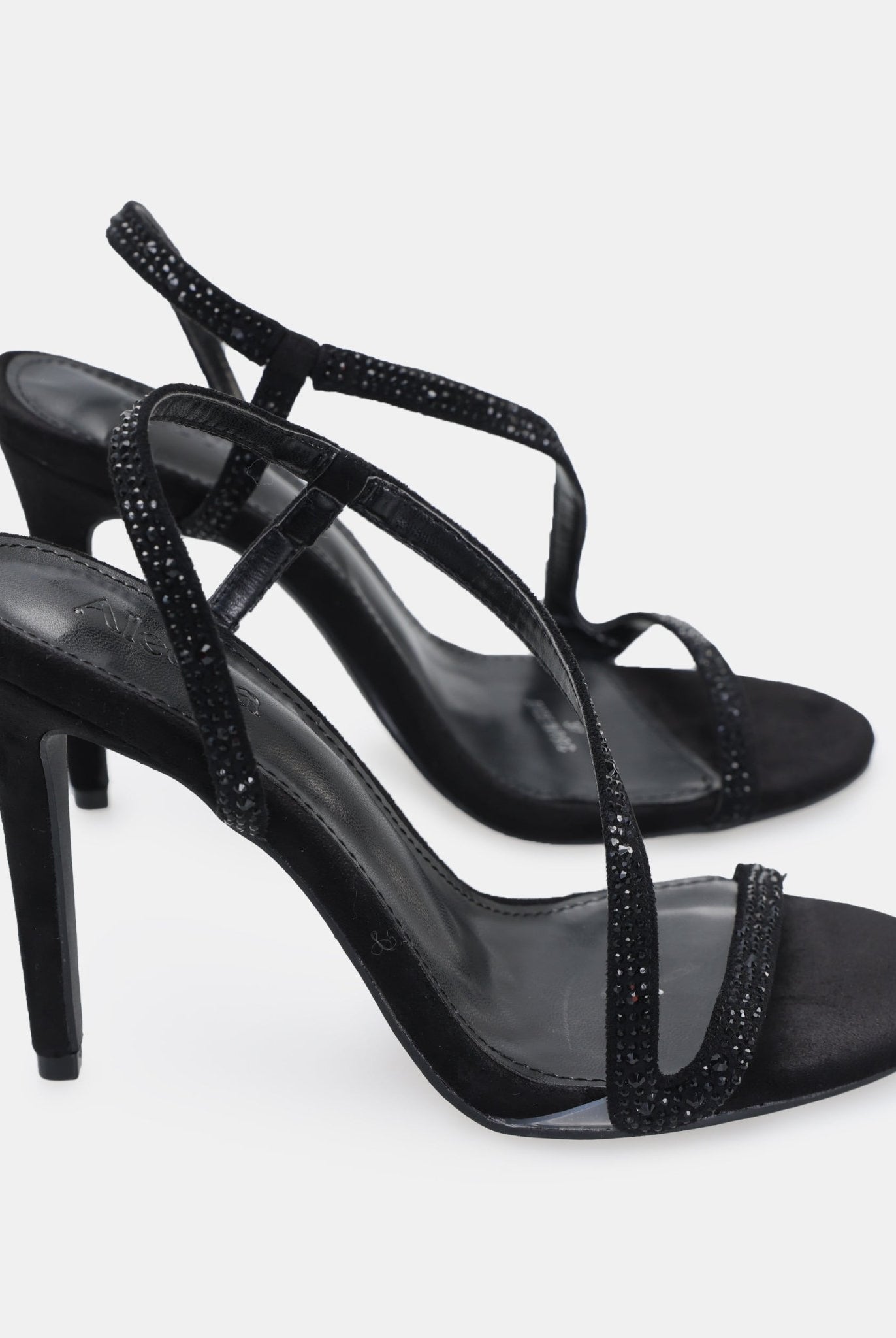 Black Suede Crystal High Heel Sandals - shopaleena
