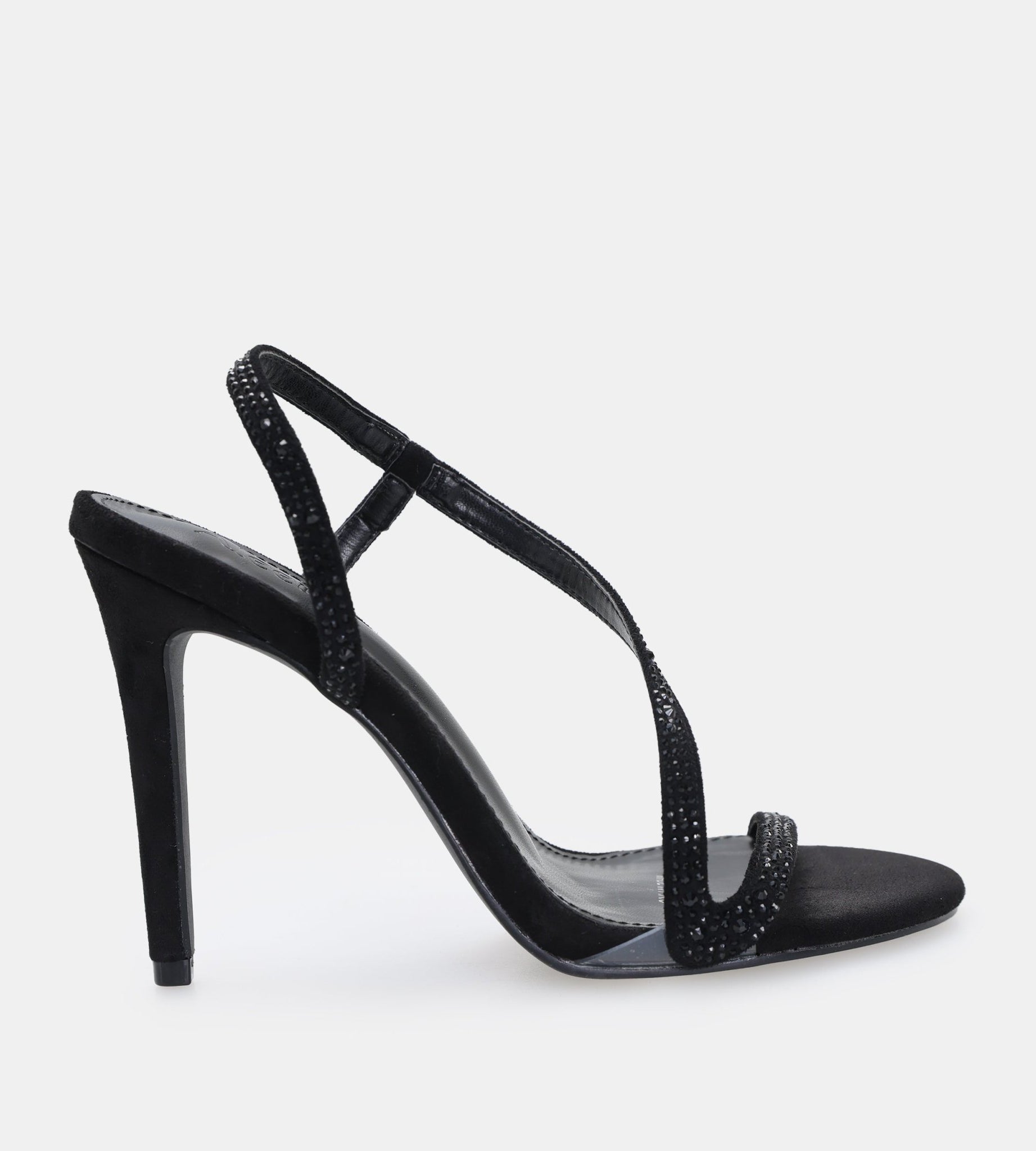 Black Suede Crystal High Heel Sandals - shopaleena