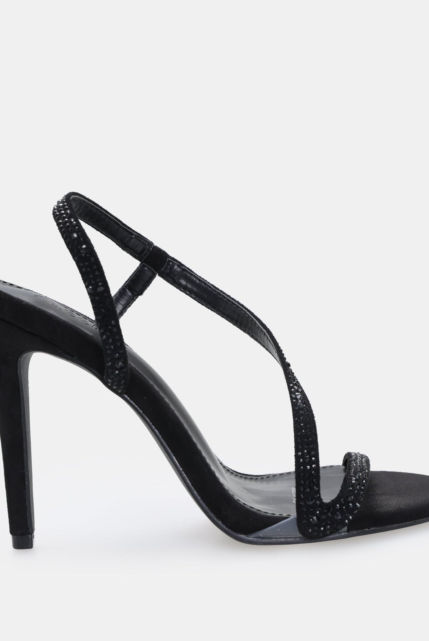 Black Suede Crystal High Heel Sandals - shopaleena