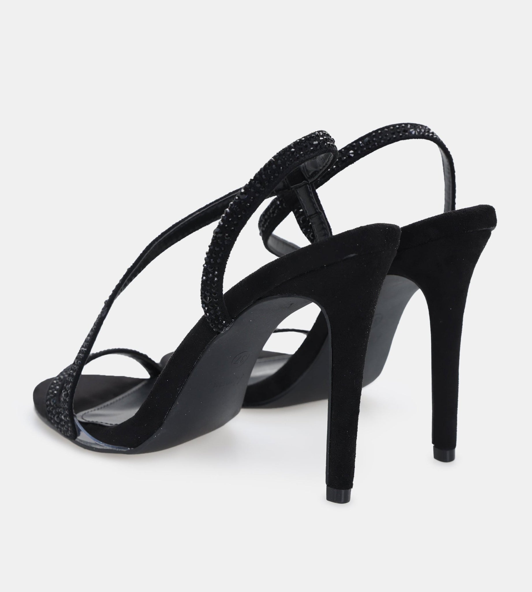 Black Suede Crystal High Heel Sandals - shopaleena
