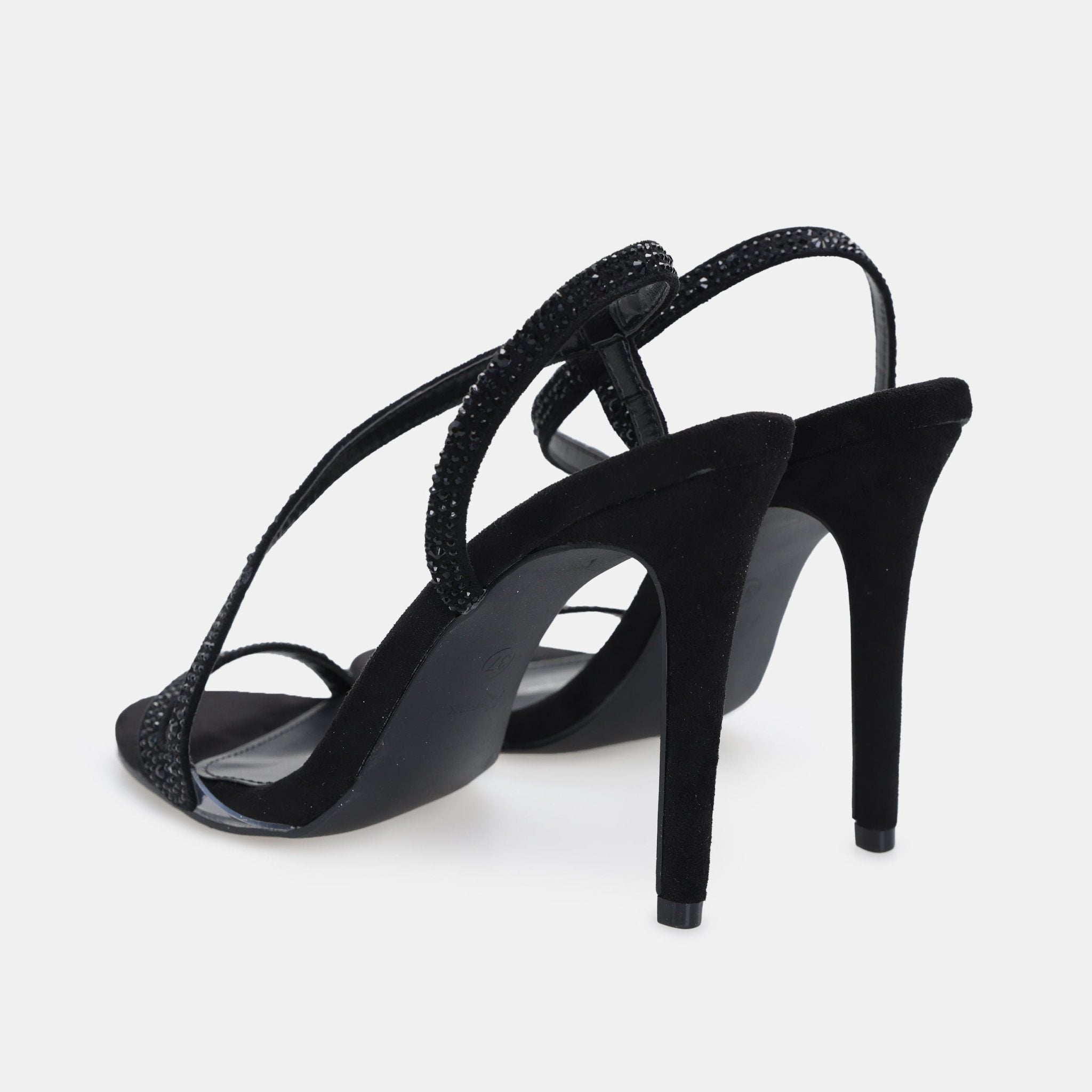 Black Suede Crystal High Heel Sandals - shopaleena