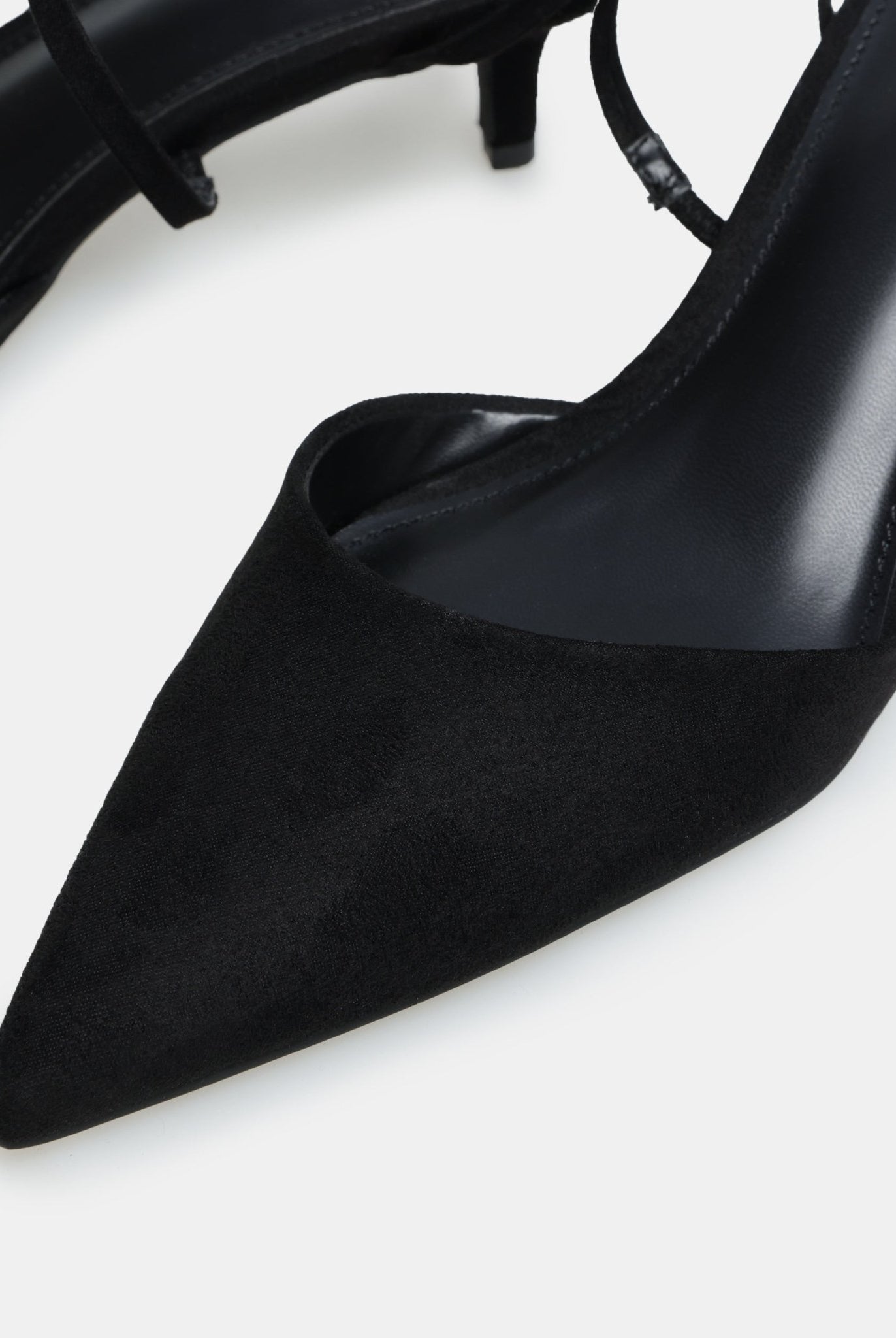 Black Suede Kitten Heel Slingback Shoes - shopaleena