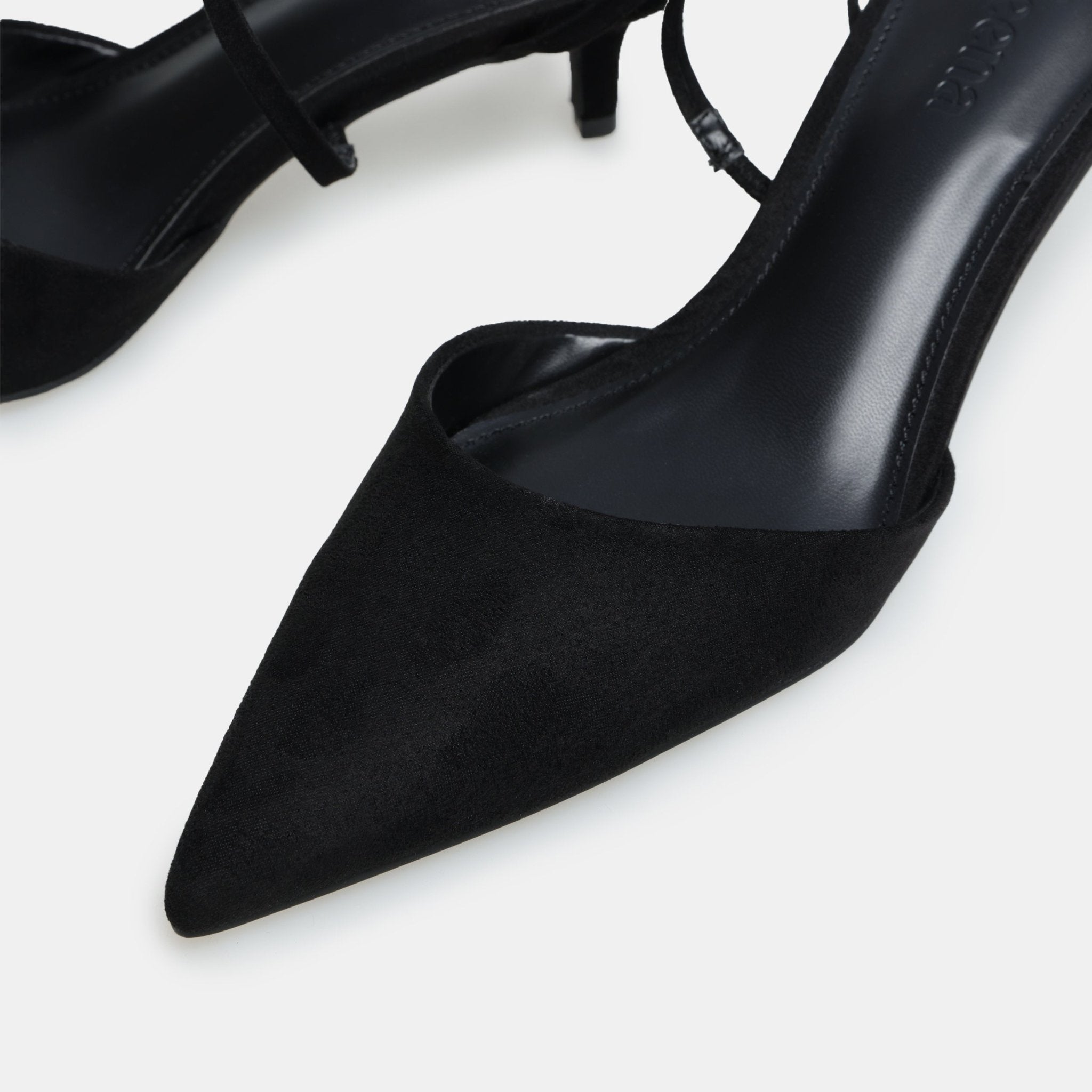 Black Suede Kitten Heel Slingback Shoes - shopaleena