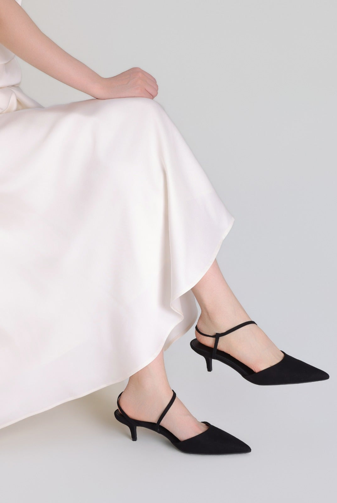 Black Suede Kitten Heel Slingback Shoes - shopaleena