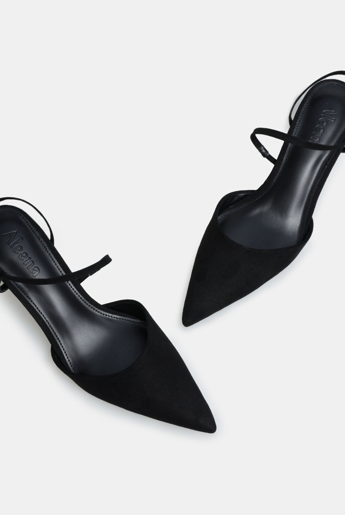 Black Suede Kitten Heel Slingback Shoes - shopaleena