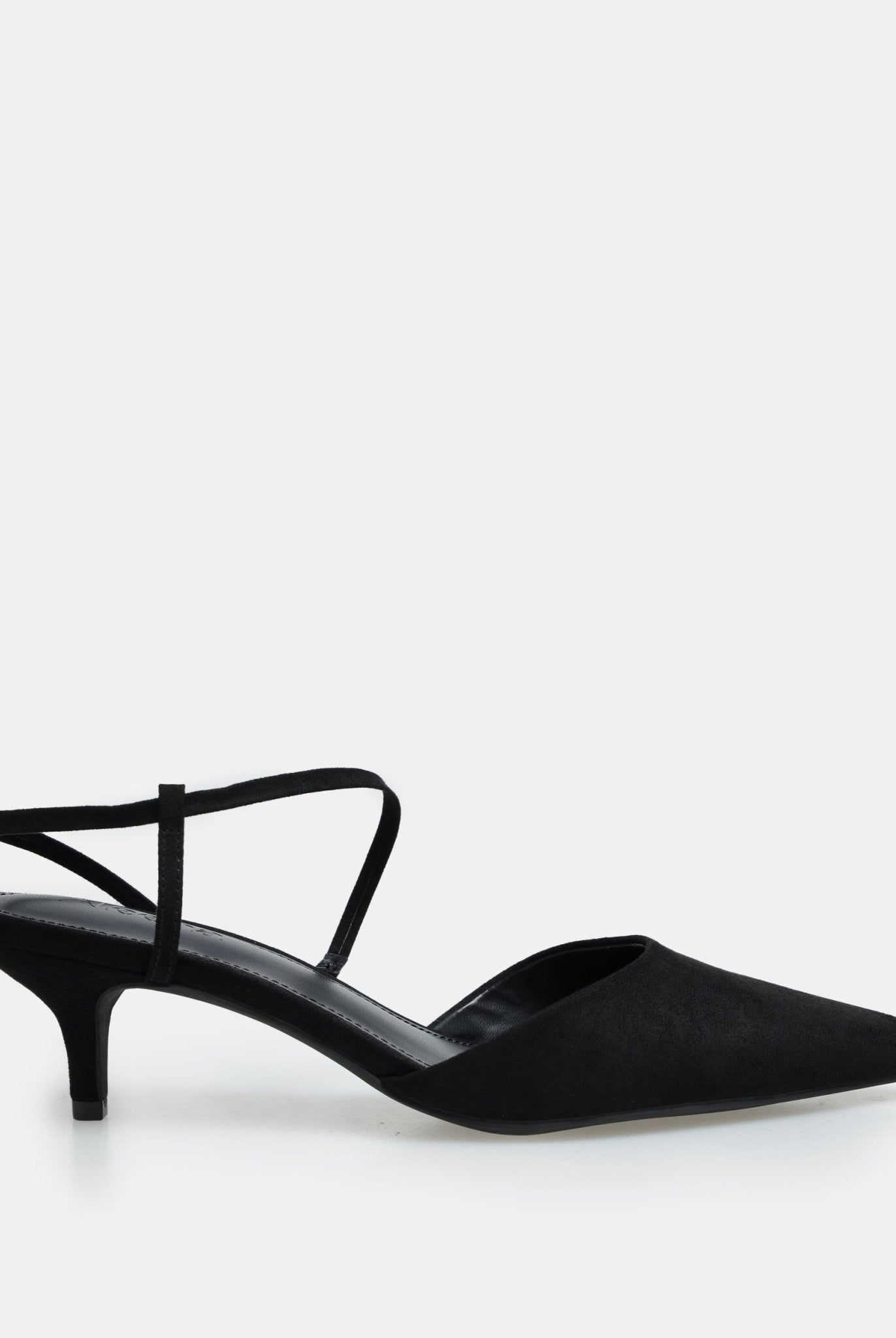 Black Suede Kitten Heel Slingback Shoes - shopaleena