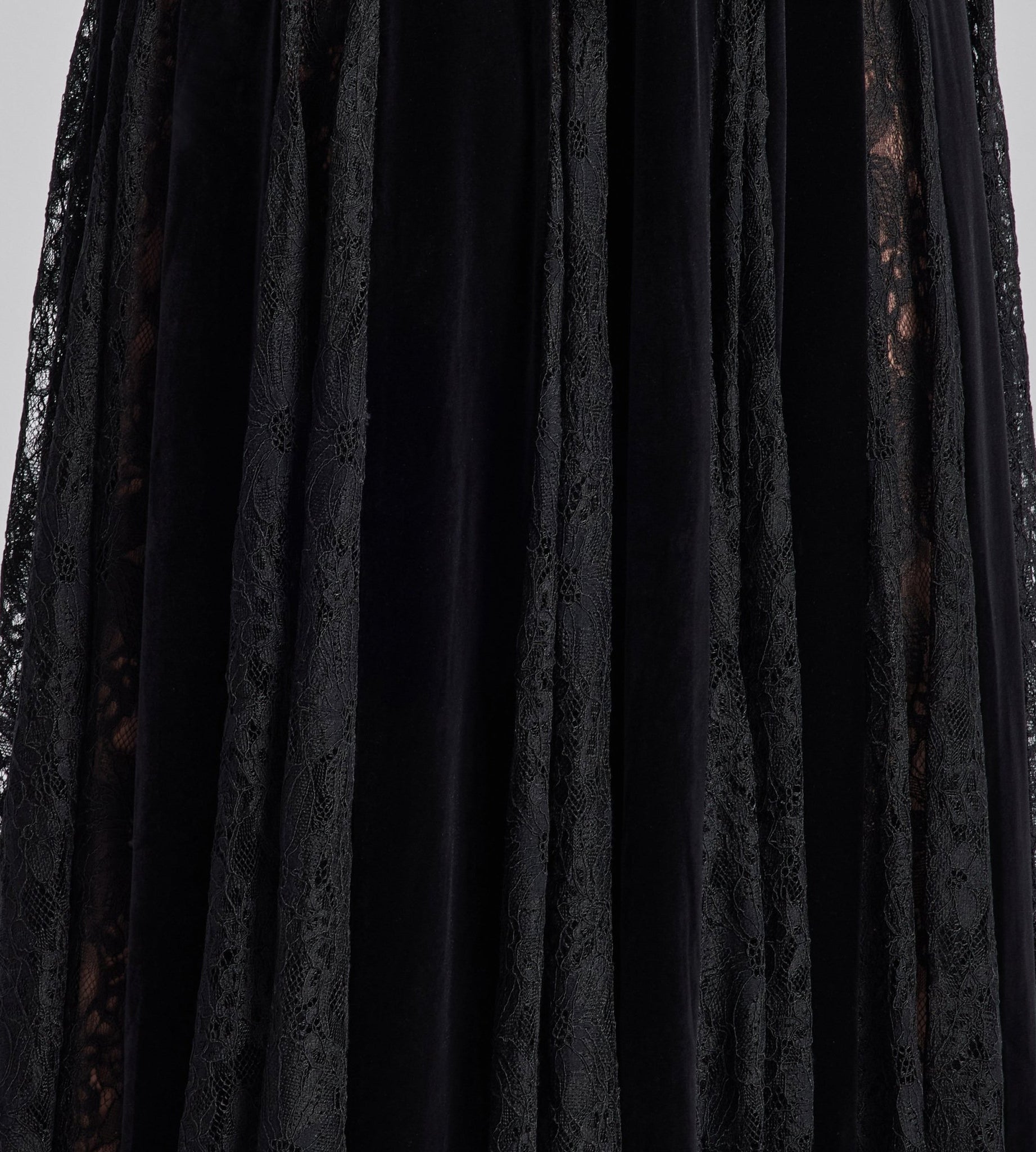 Black Turtleneck Velvet Dress with Lace Godets - shopaleena