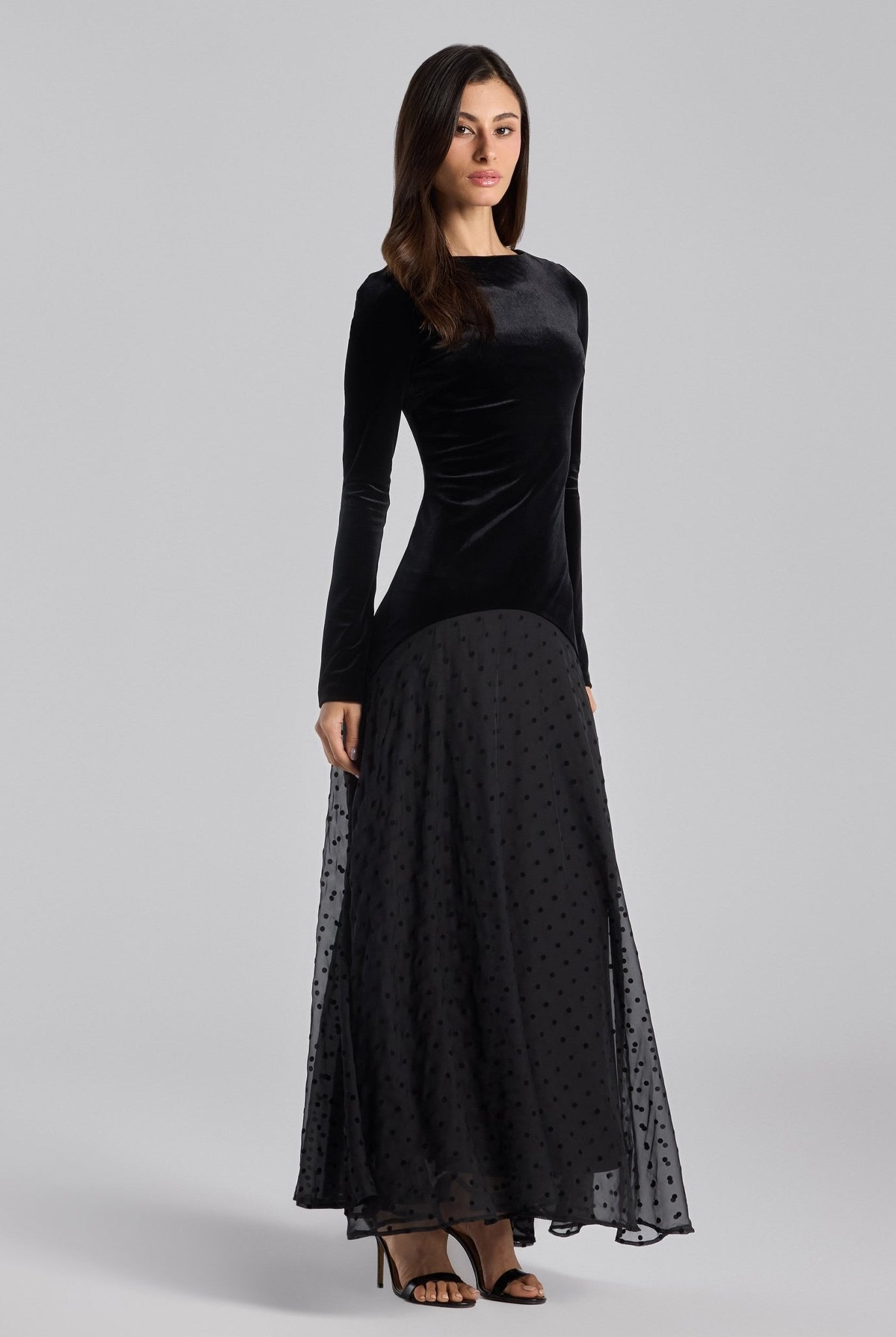 Black Velvet - Chiffon Flounce Maxi Dress - shopaleena