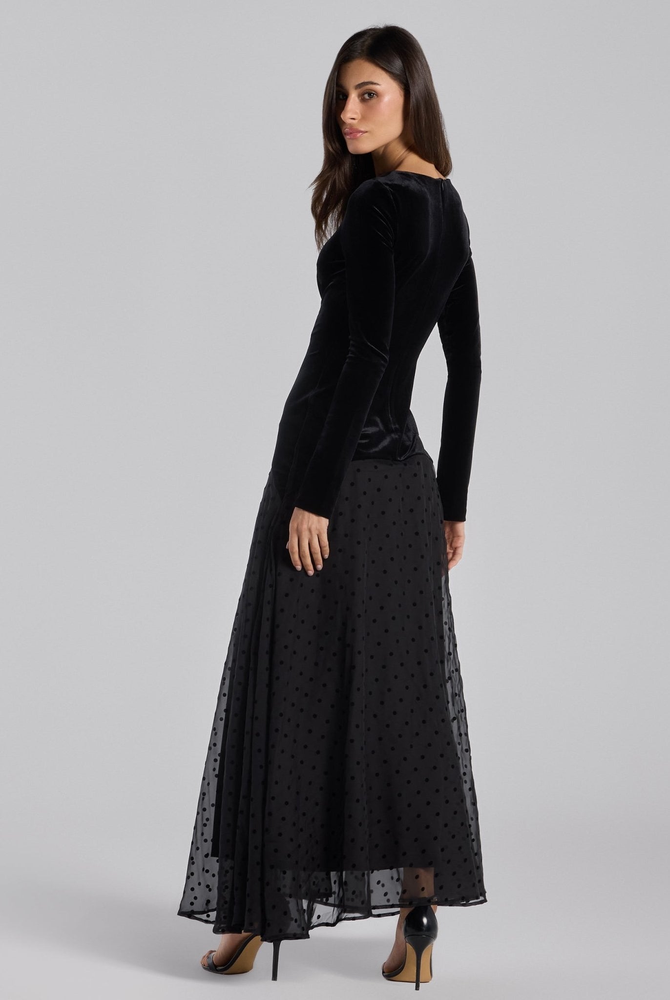 Black Velvet - Chiffon Flounce Maxi Dress - shopaleena
