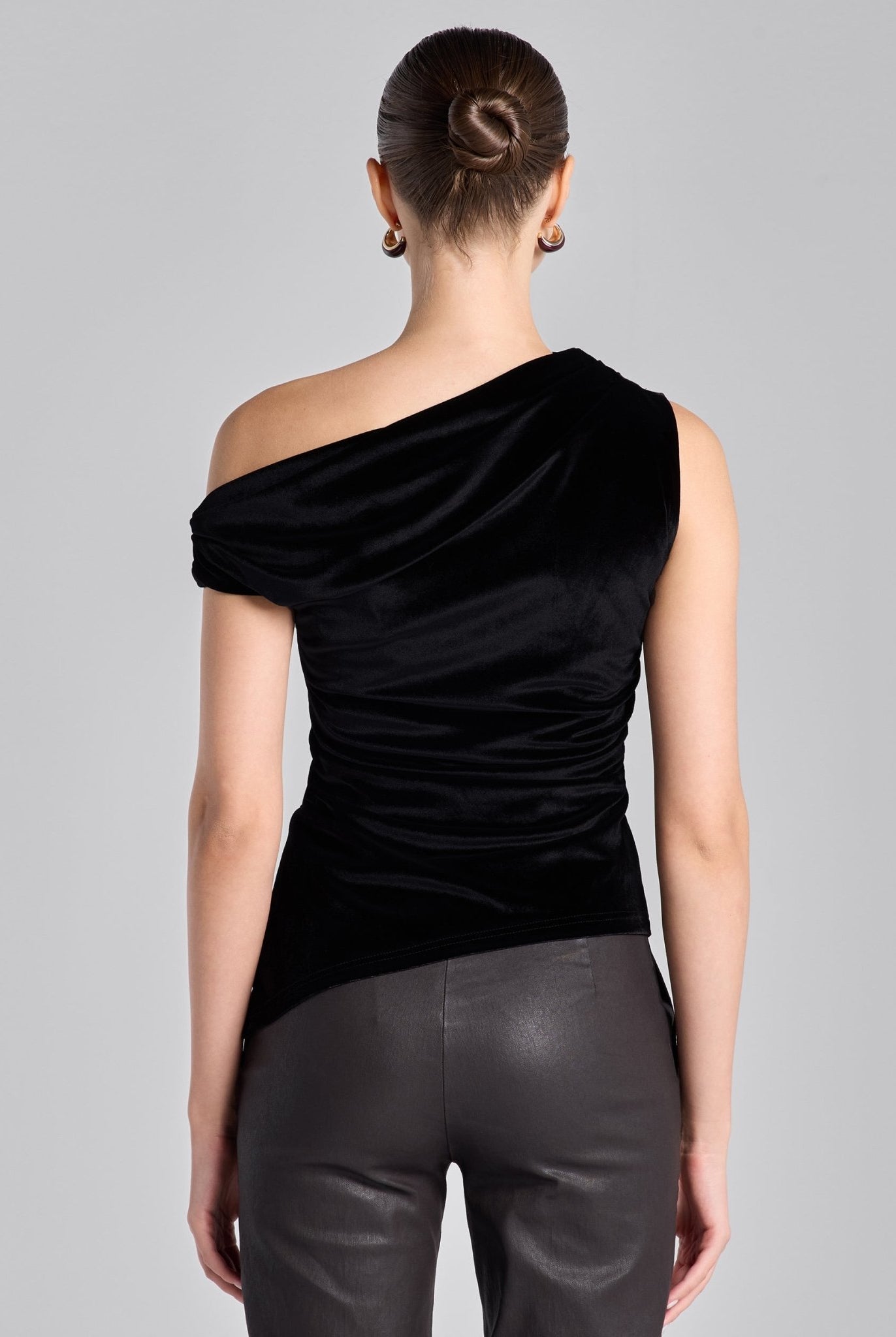 Black Velvet Drape Off - Shoulder Top - shopaleena