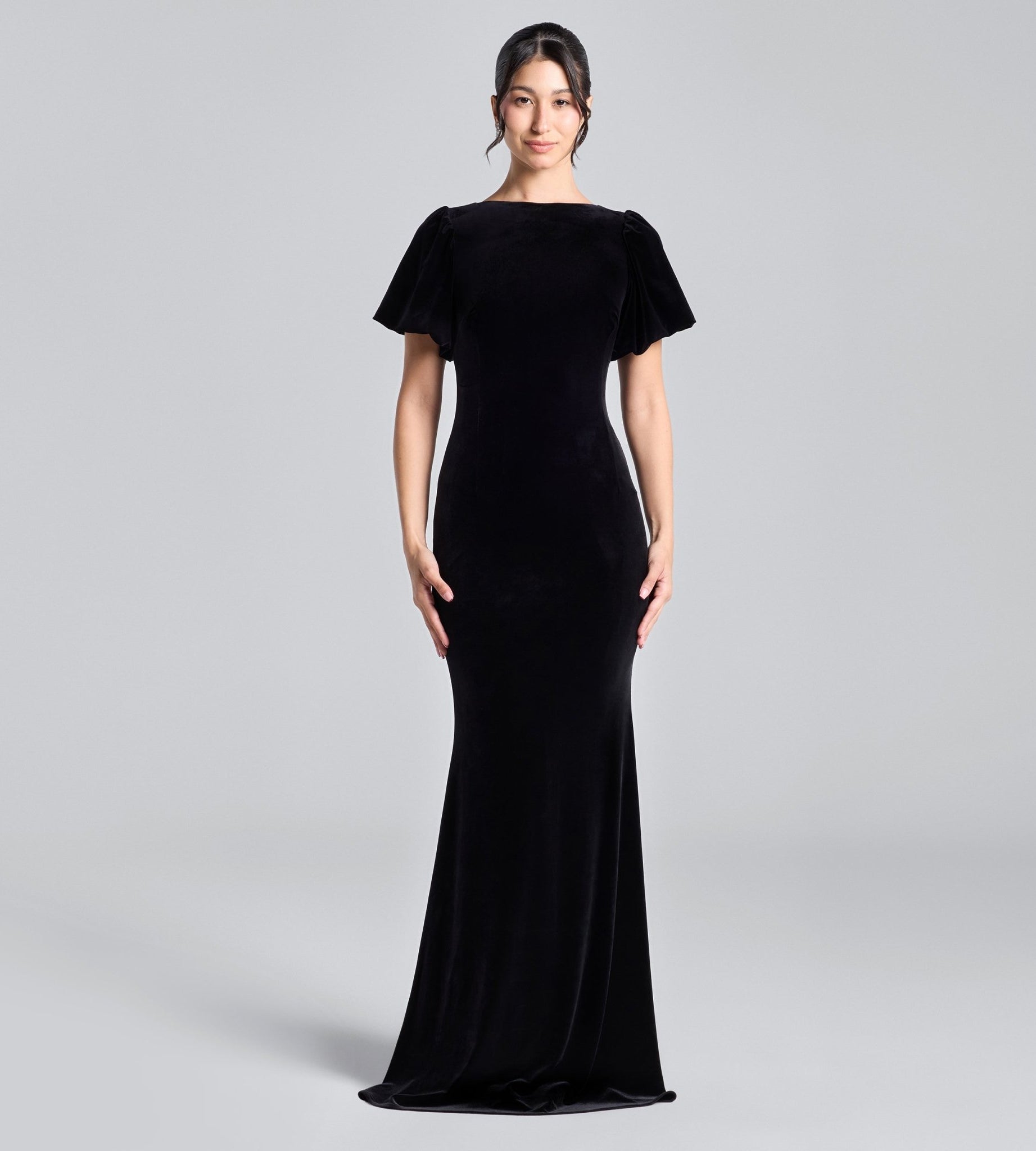 Black Velvet Dress with Back Satin Bow - shopaleena