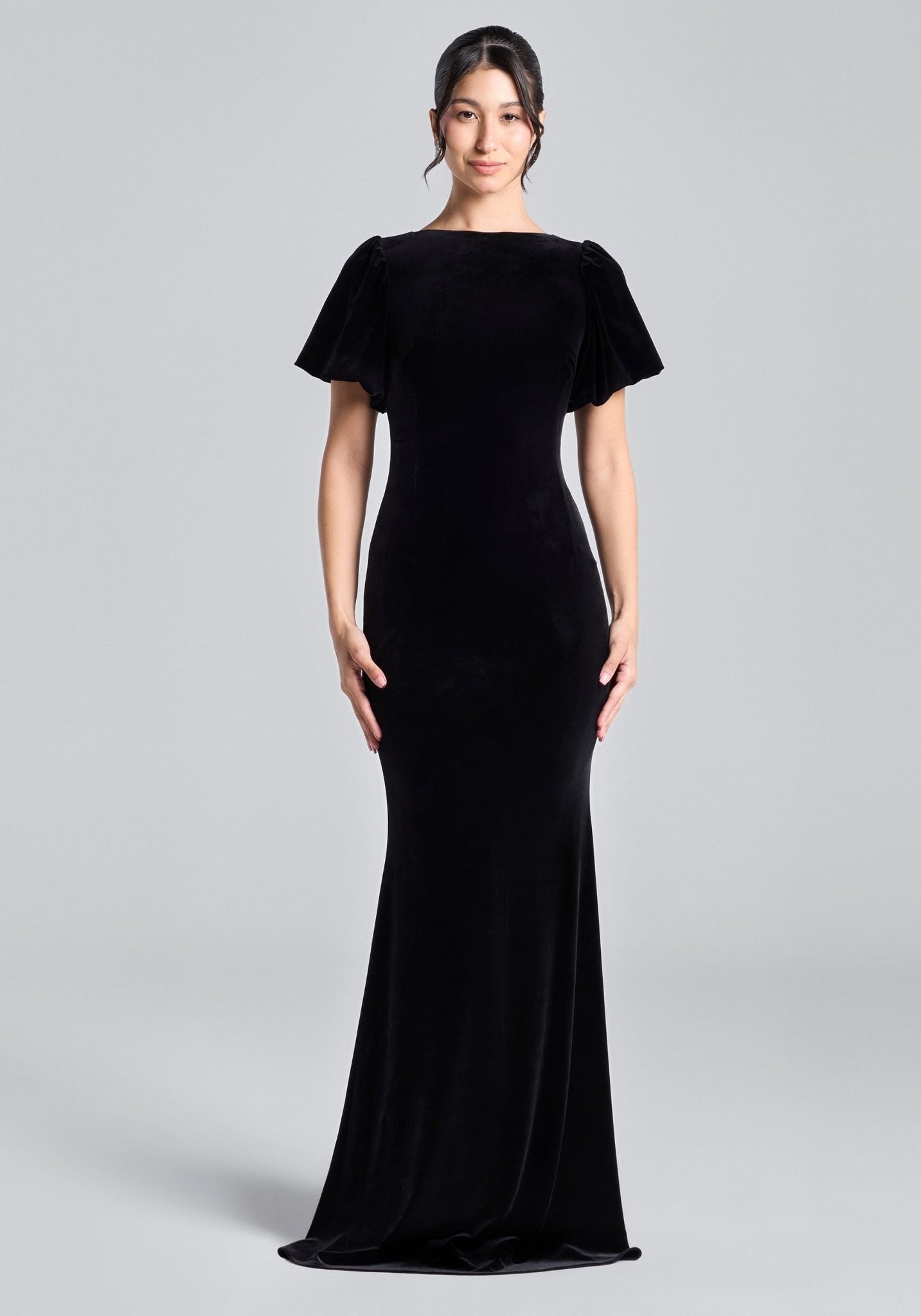 Black Velvet Dress with Back Satin Bow - shopaleena