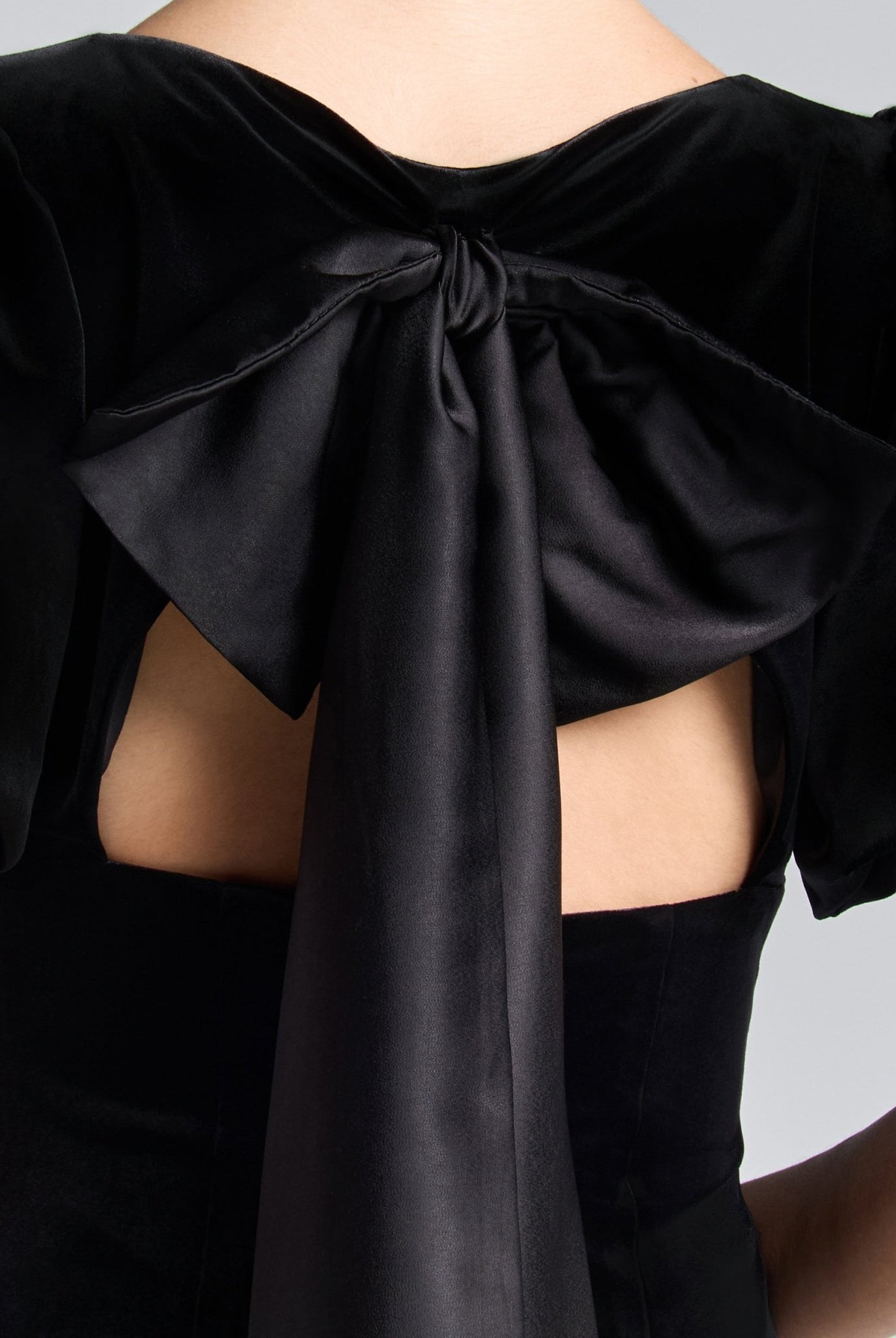 Black Velvet Dress with Back Satin Bow - shopaleena