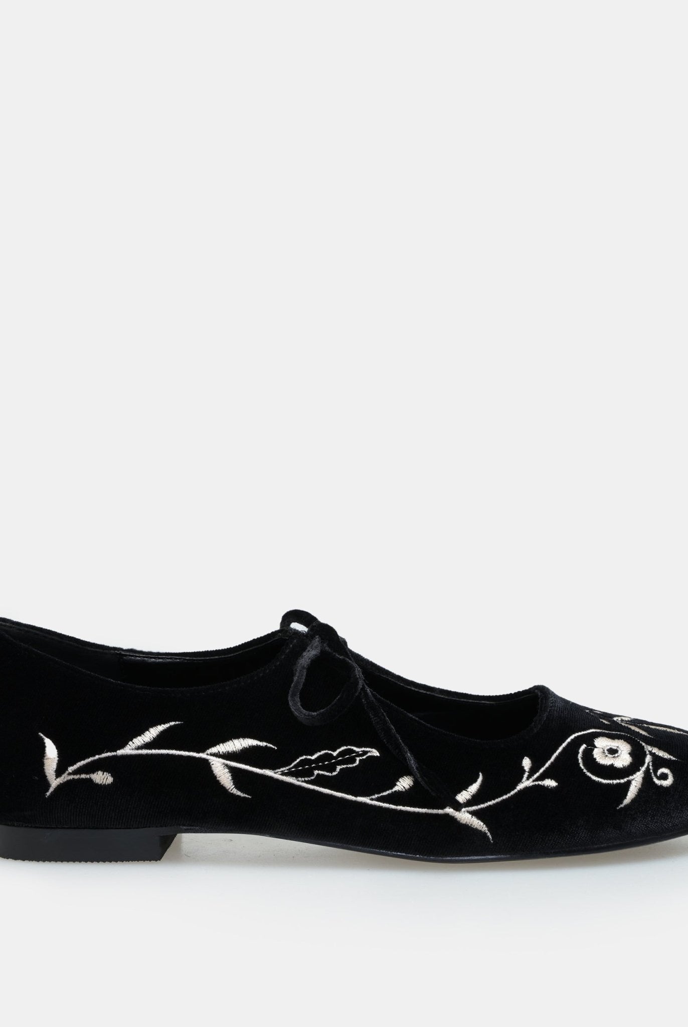 Black Velvet Embroidered Flats - shopaleena