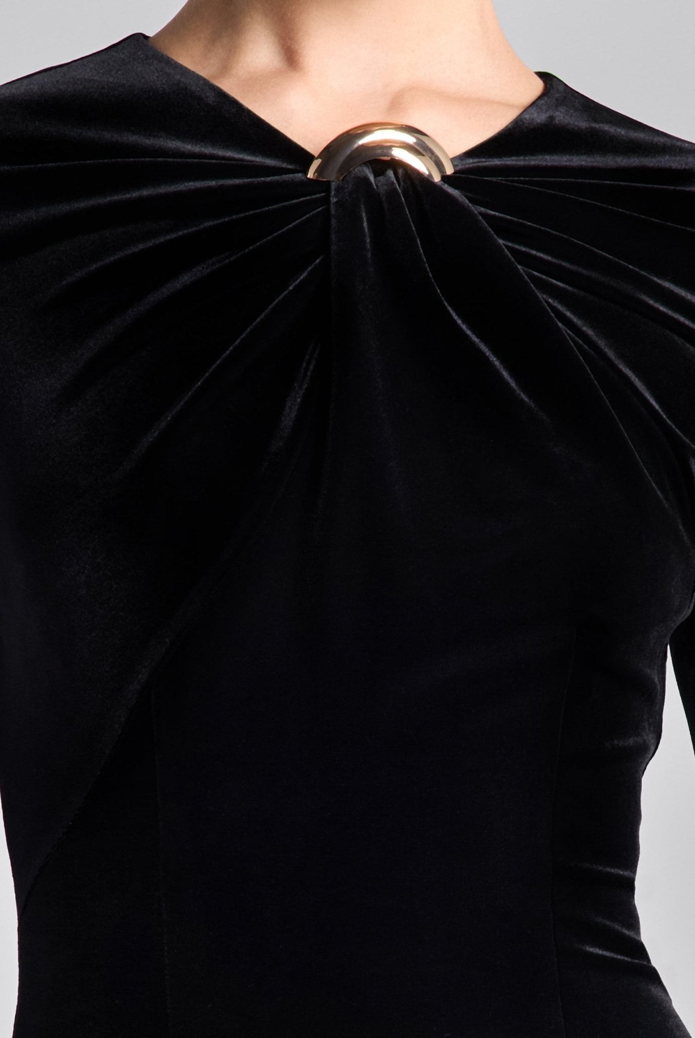 Black Velvet Front Ring Drape Maxi Dress - shopaleena