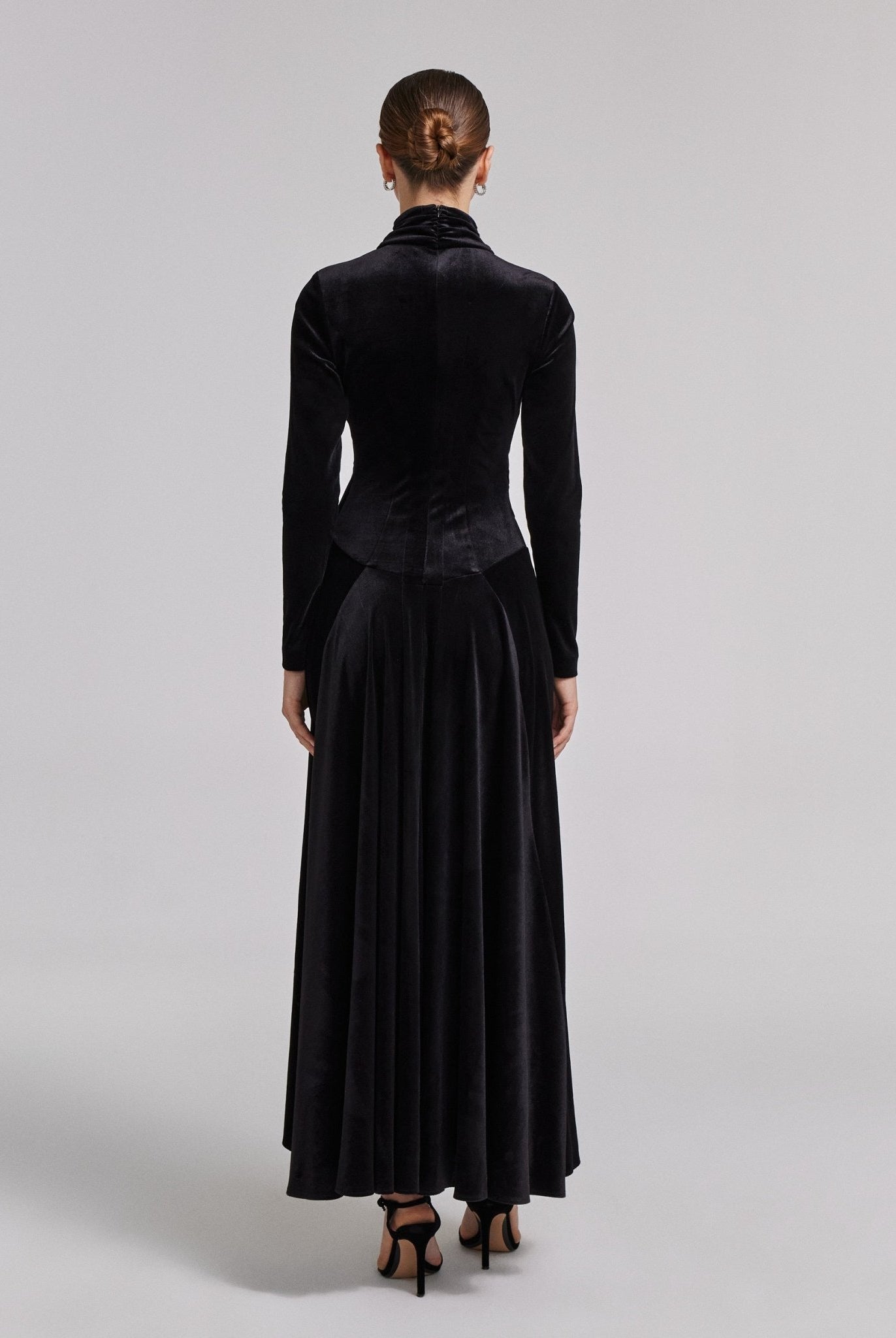 Black Velvet Mock Neck Maxi Dress - shopaleena
