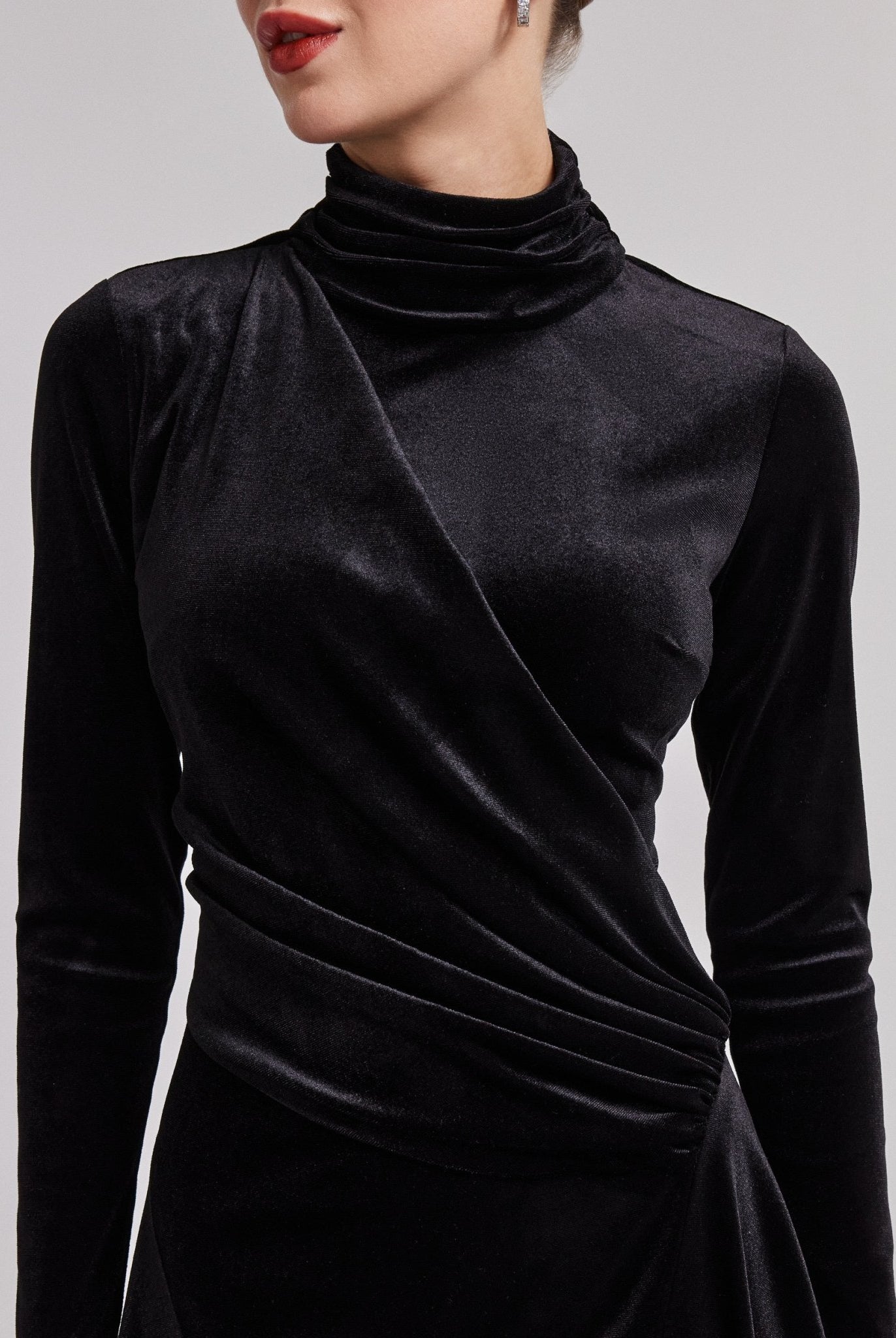 Black Velvet Mock Neck Maxi Dress - shopaleena