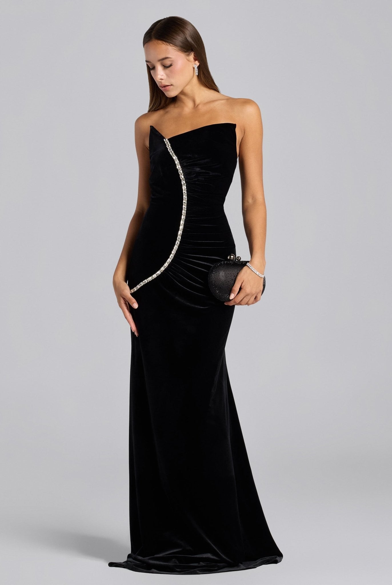 Black Velvet One Shoulder Fitted Maxi Dress - shopaleena