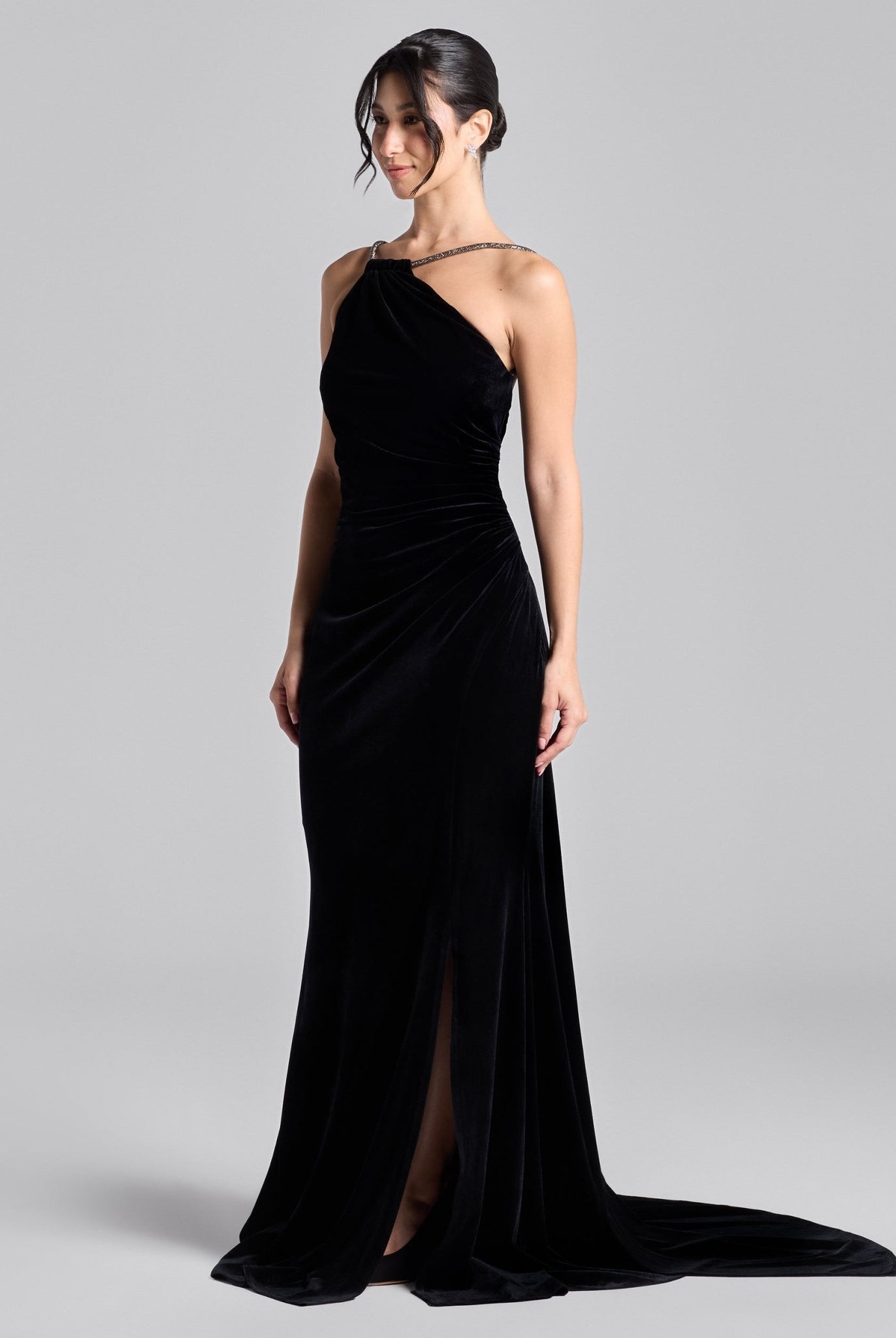 Black Velvet Open Back Gown - shopaleena
