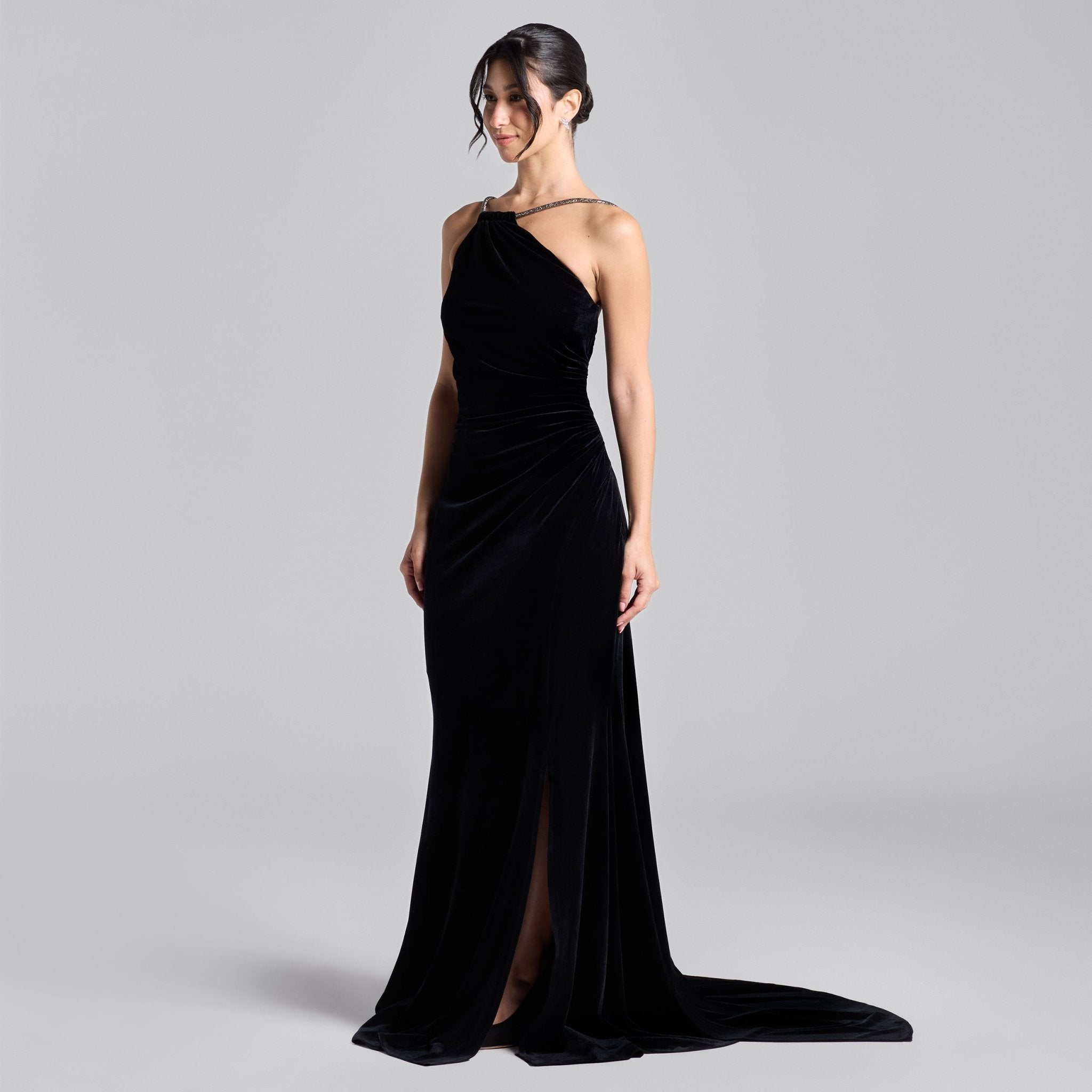 Black Velvet Open Back Gown - shopaleena