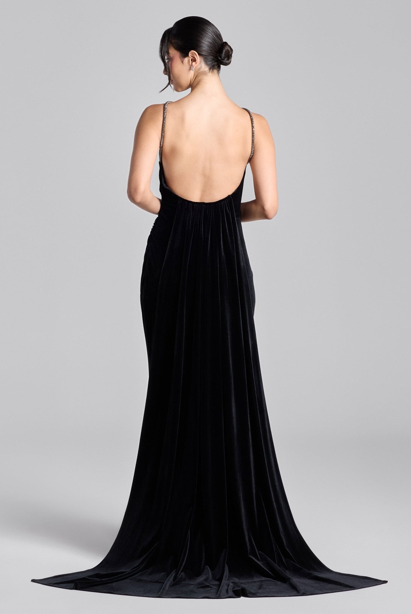 Black Velvet Open Back Gown - shopaleena
