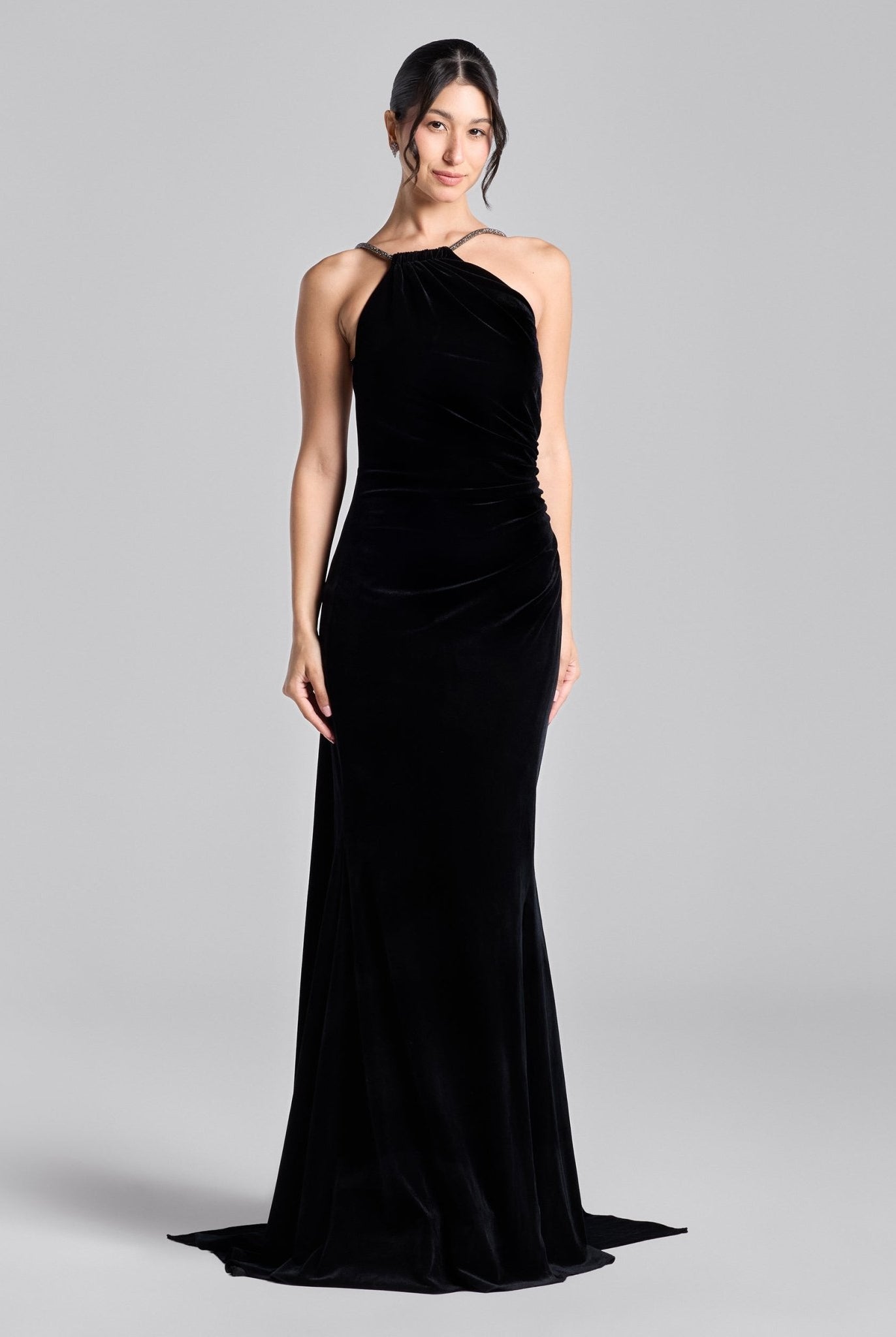Black Velvet Open Back Gown - shopaleena