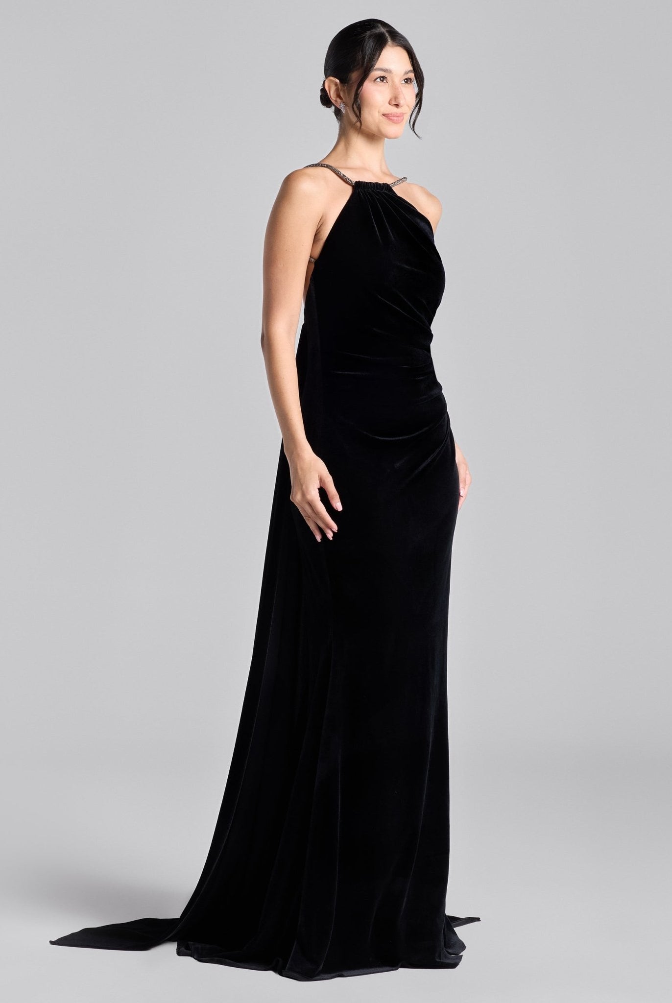 Black Velvet Open Back Gown - shopaleena