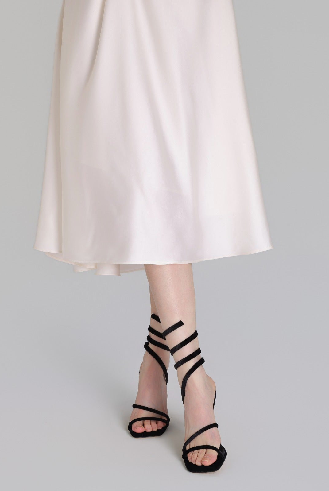 Black Velvet Spiral Strap High Heel Sandals - shopaleena